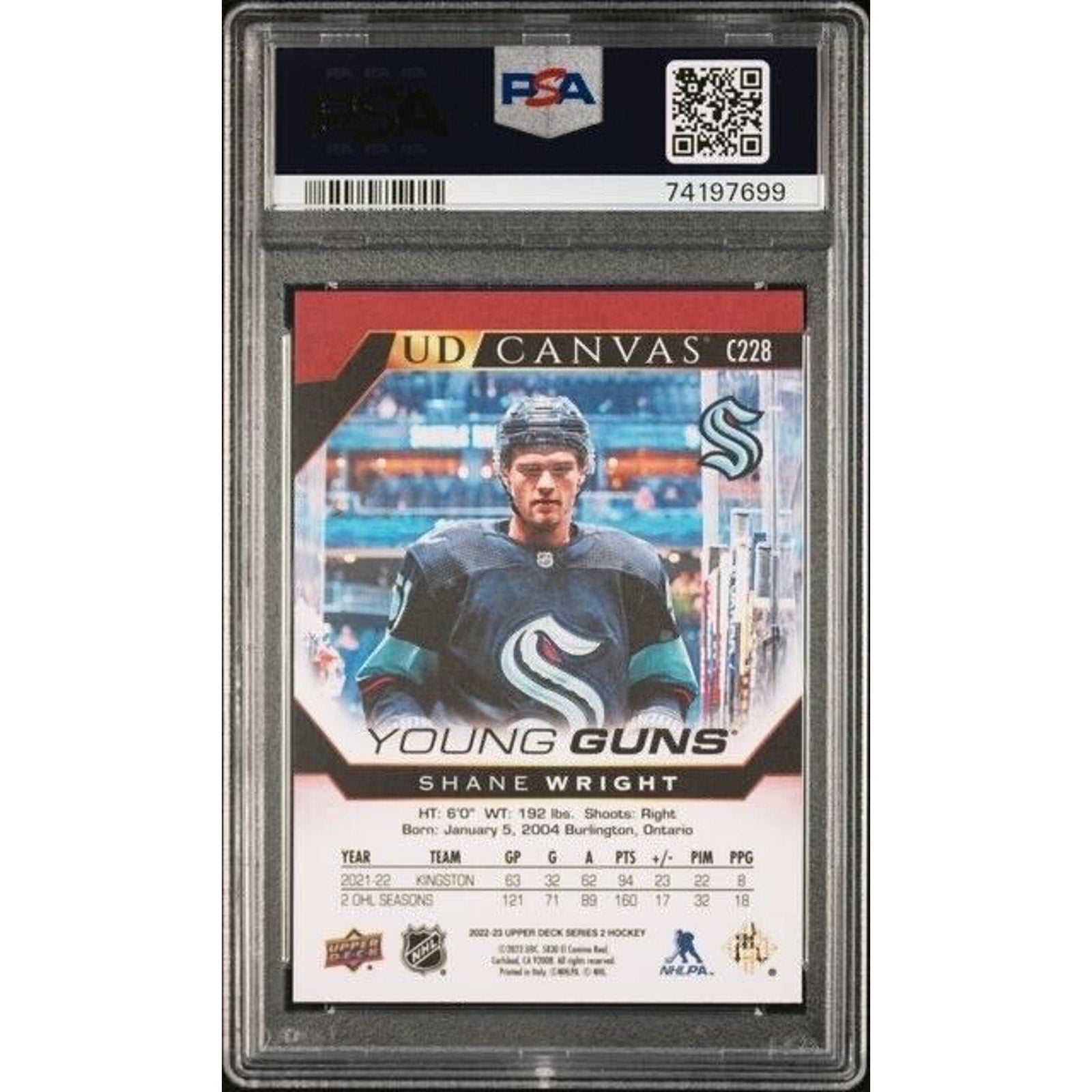 2022 Upper Deck Young Guns Canvas Shane Wright RC PSA 10 #C228 Kraken Rookie