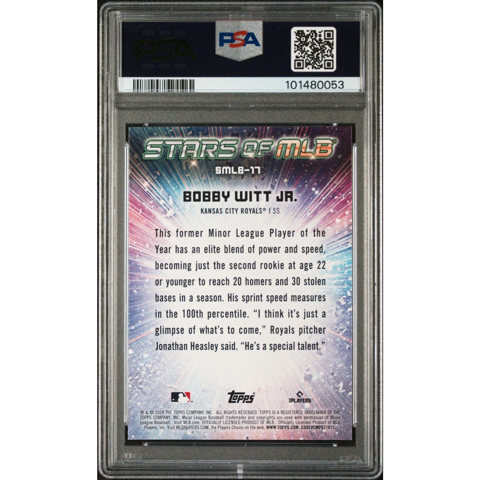 Bobby Witt Jr. 2024 Topps Stars Of MLB Card #SMLB17 PSA 10 Gem Mint Royals