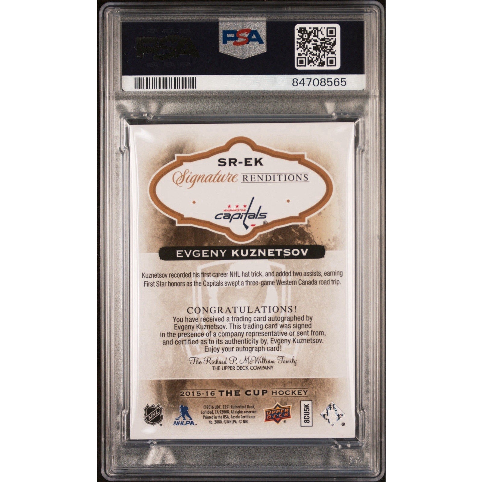 2018 UD Evgeny Kuznetzov Signature Renditions Capitals #SREK Auto PSA 10