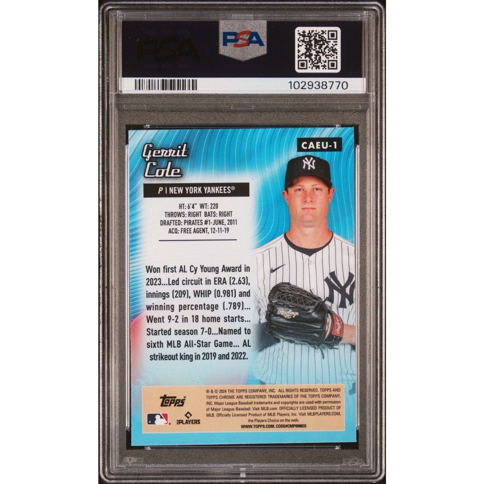 2024 Topps Chrome Update CAEU-1 Gerrit Cole Chrome All-Etch PSA 9 Mint Yankees