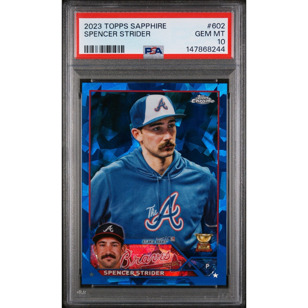 2023 Topps Chrome Sapphire Spencer Strider #602 Rookie Gold Cup PSA 10 Gem Mint Atlanta Braves short print card front