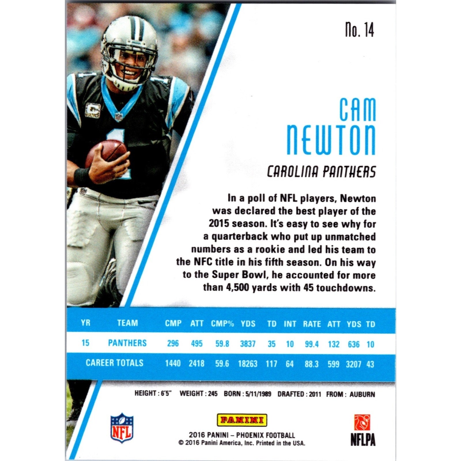 Cam Newton 2016 Panini Phoenix Football Red Parallel #14 Mint