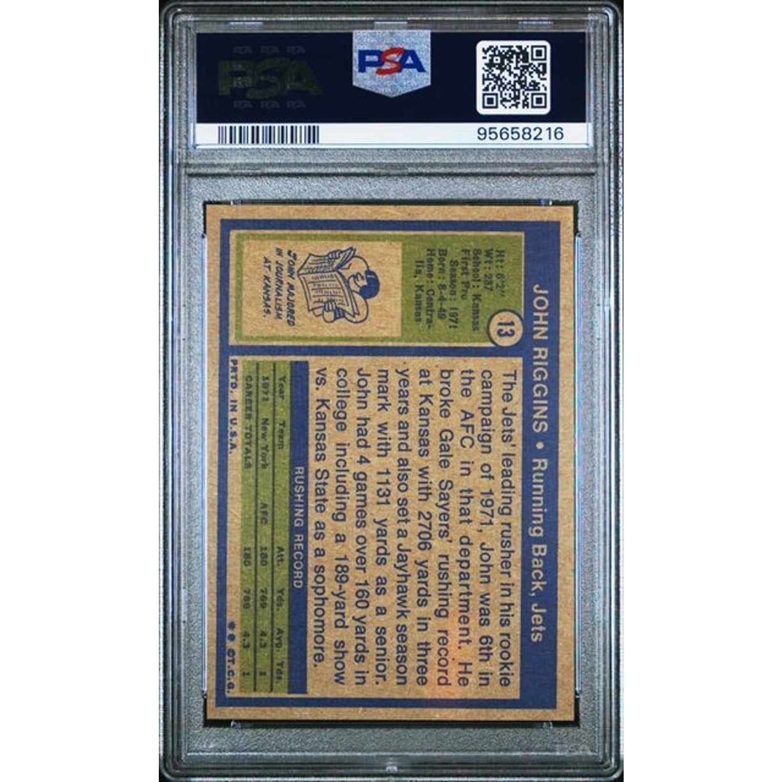 John Riggins 1972 Topps Rookie #13 RC Vintage PSA 6 Redskins HOF