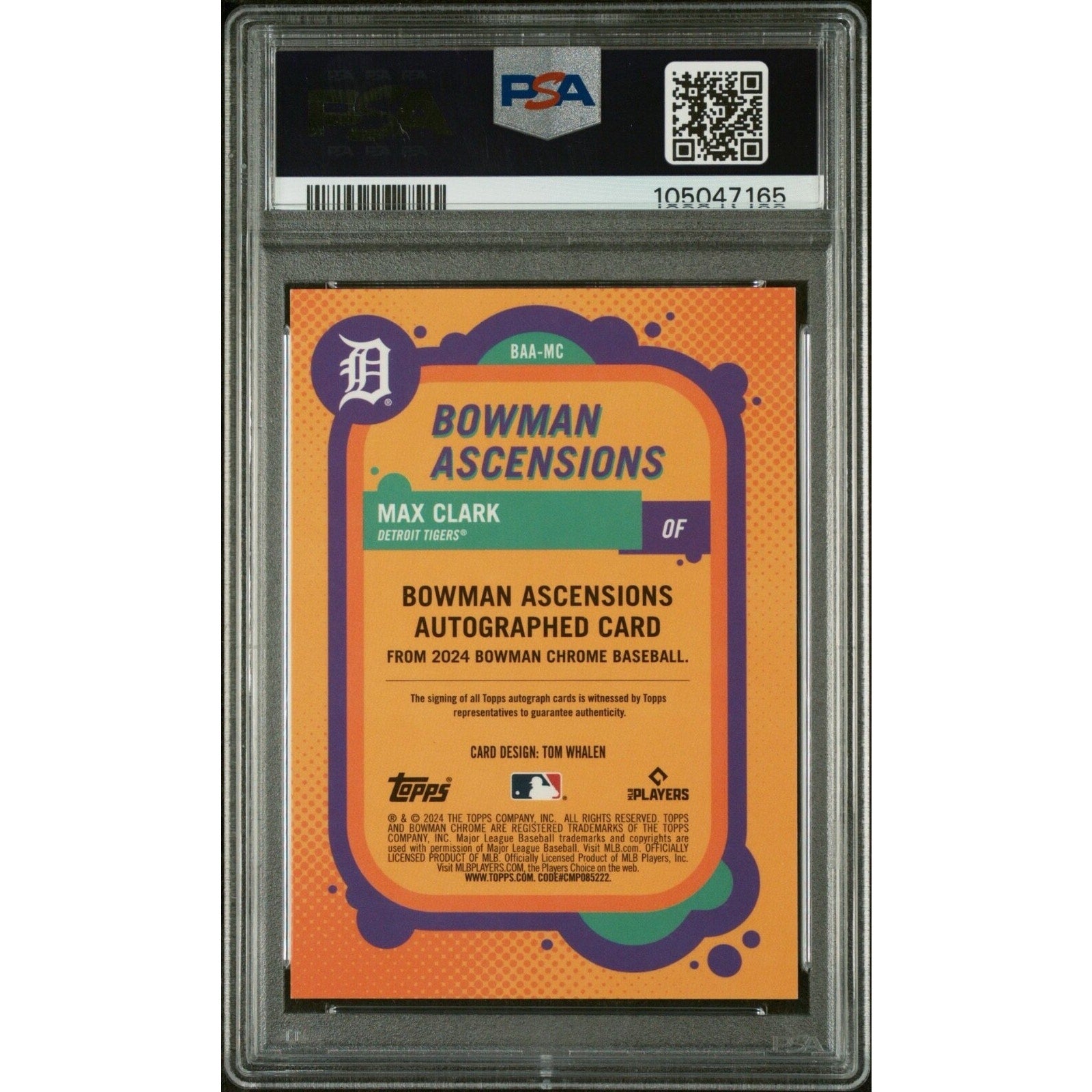2024 BOWMAN CHROME BOWMAN ASCENSIONS AUTOGRAPH #MC MAX CLARK /150 PSA 9 Tigers