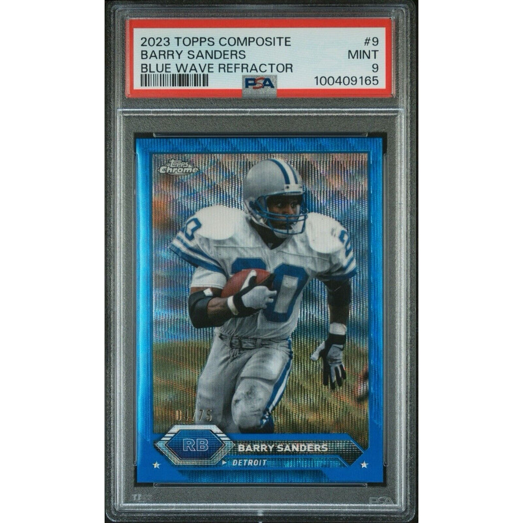 Barry Sanders 2023 Topps Composite Blue Wave Refractor /75 Lions PSA 9 Mint #9