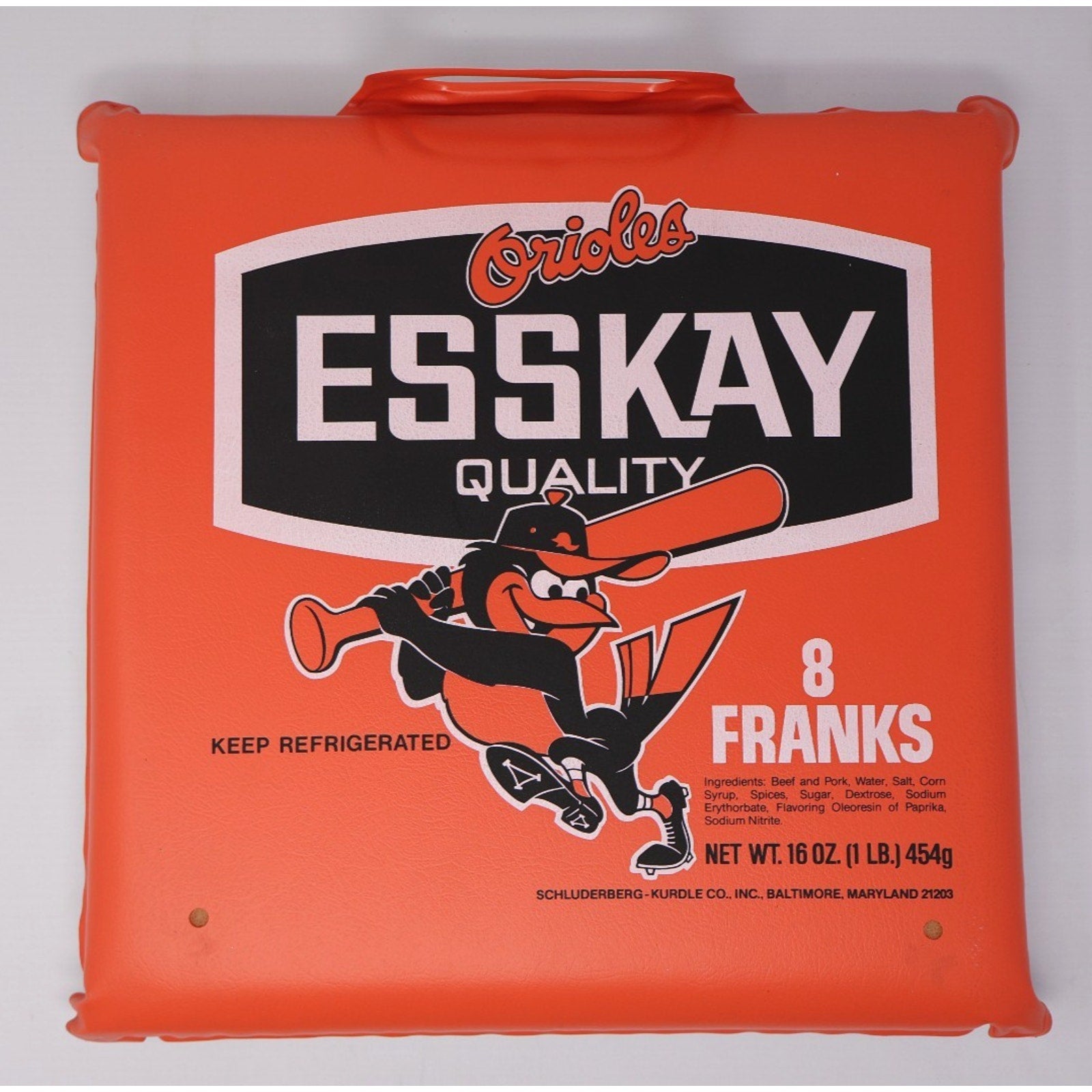 Baltimore Orioles Vintage Esskay Seat Cushion Orioles Magic 12x12" With Handle