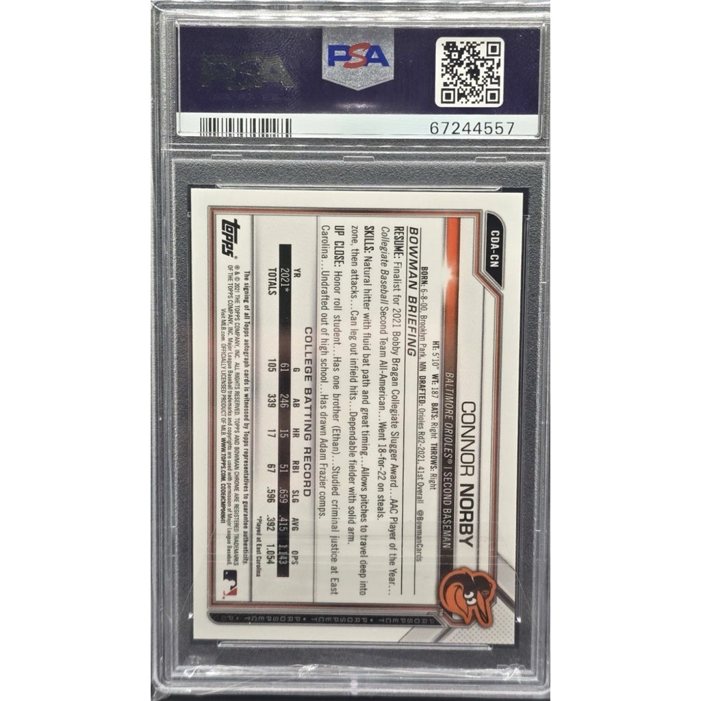 2021 Bowman Draft Connor Norby Auto Blue Wave Refractor /150 PSA 10 Chrome CDACN