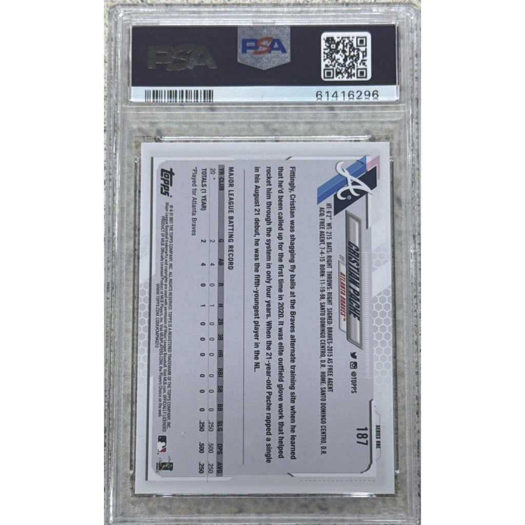 2021 Topps Series 1 CHRISTIAN PACHE ROOKIE RC PSA 9 MINT Atlanta Braves #187