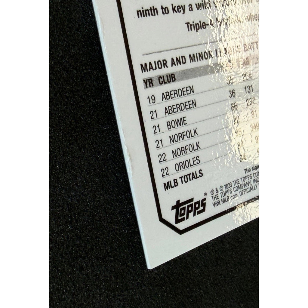 Close-up of Topps authentication and card details on Kyle Stowers Rookie Autograph card