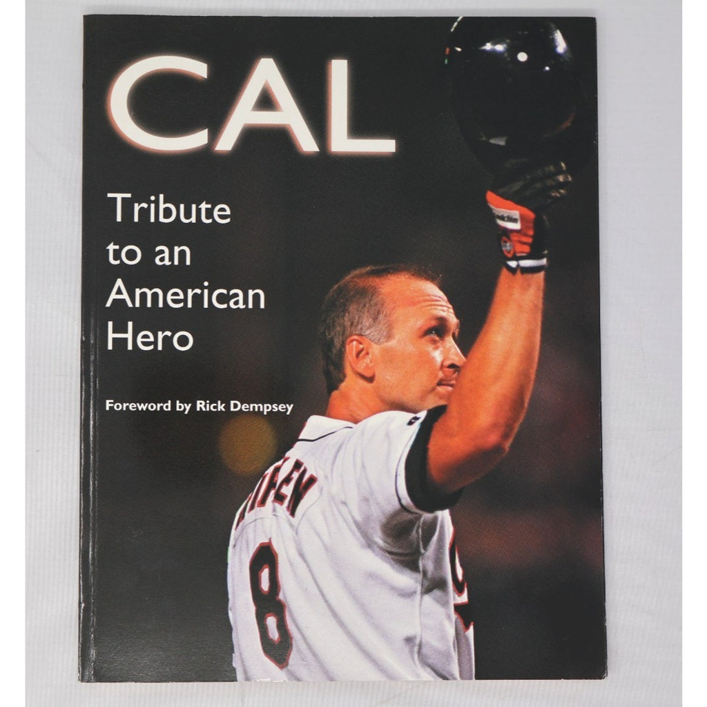 Back cover of Cal Ripken Jr tribute publication featuring vintage baseball collectible design