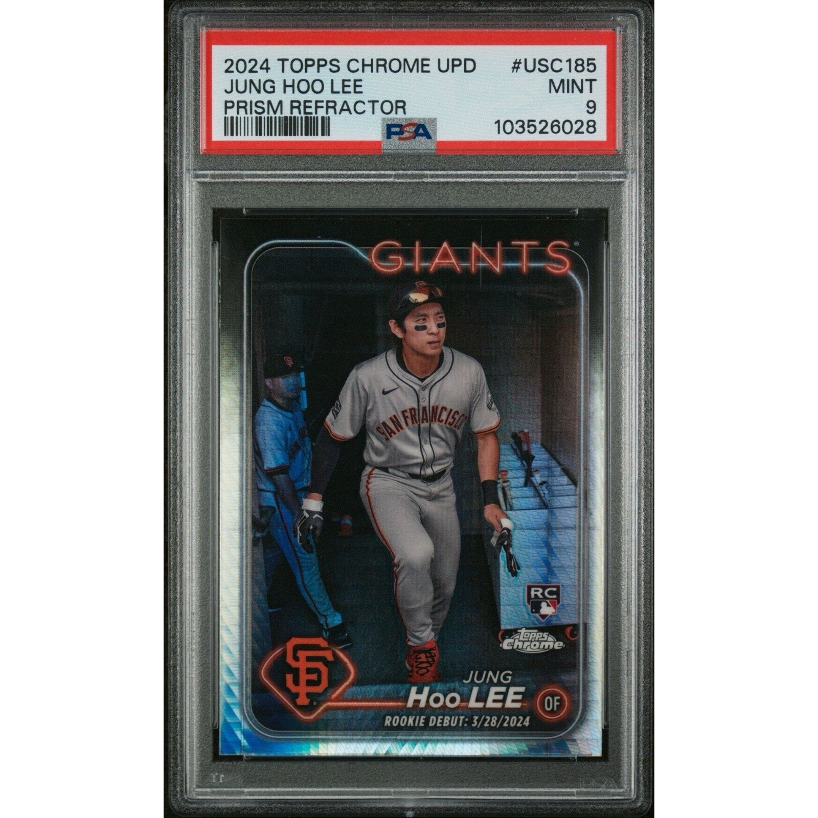 2024 TOPPS CHROME UPDATE #USC185 JUNG HOO LEE PRISM REFRACTOR PSA 9 Giants RC