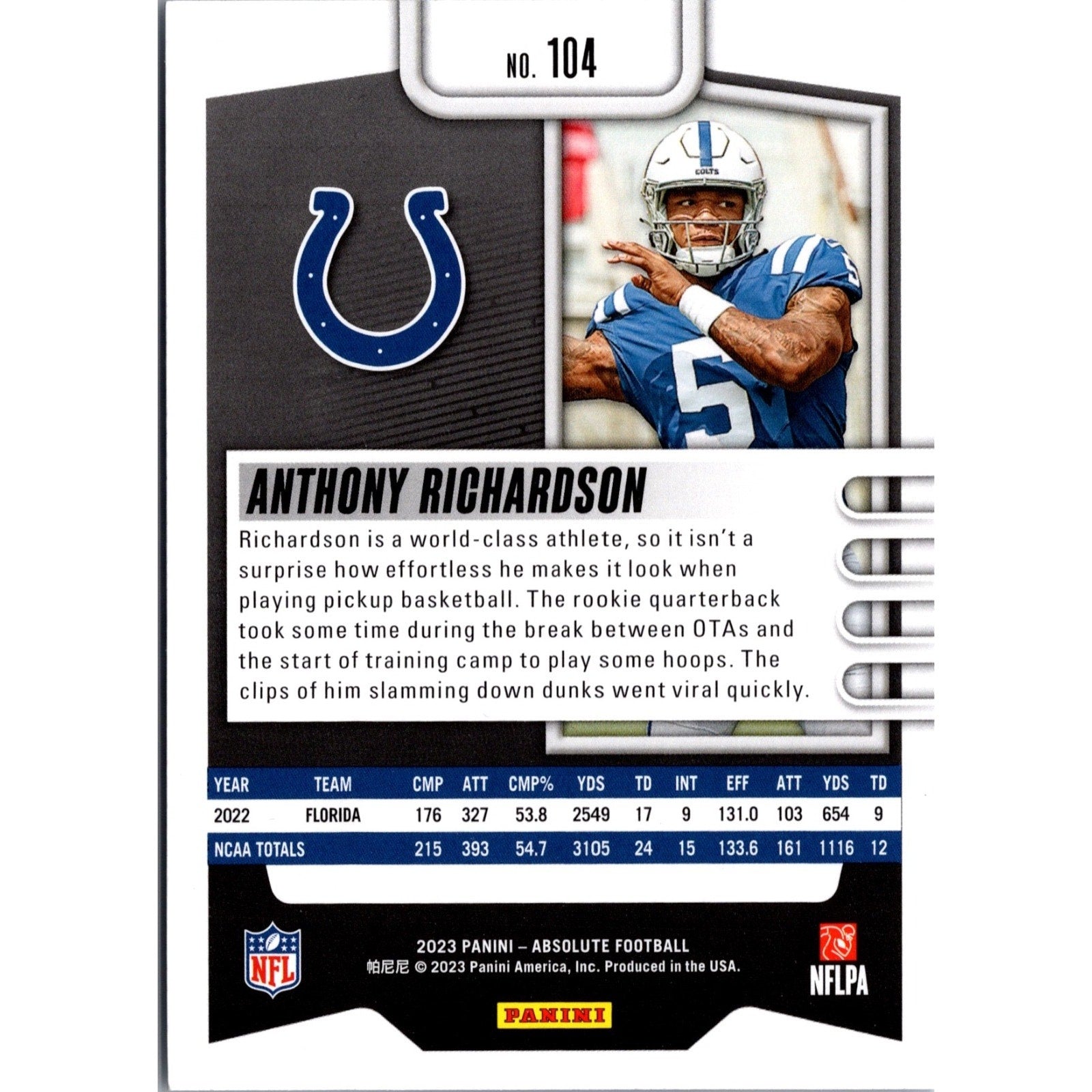 2023 Absolute Football Anthony Richardson #104 Rookie RC Indianapolis Colts