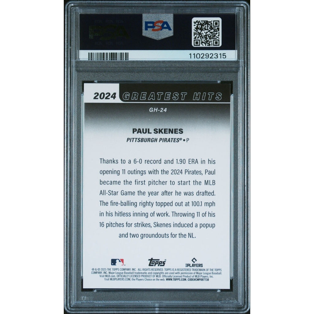 2025 TOPPS 2024 GREATEST HITS #GH-24 PAUL SKENES Pirates Rookie PSA 9 Mint