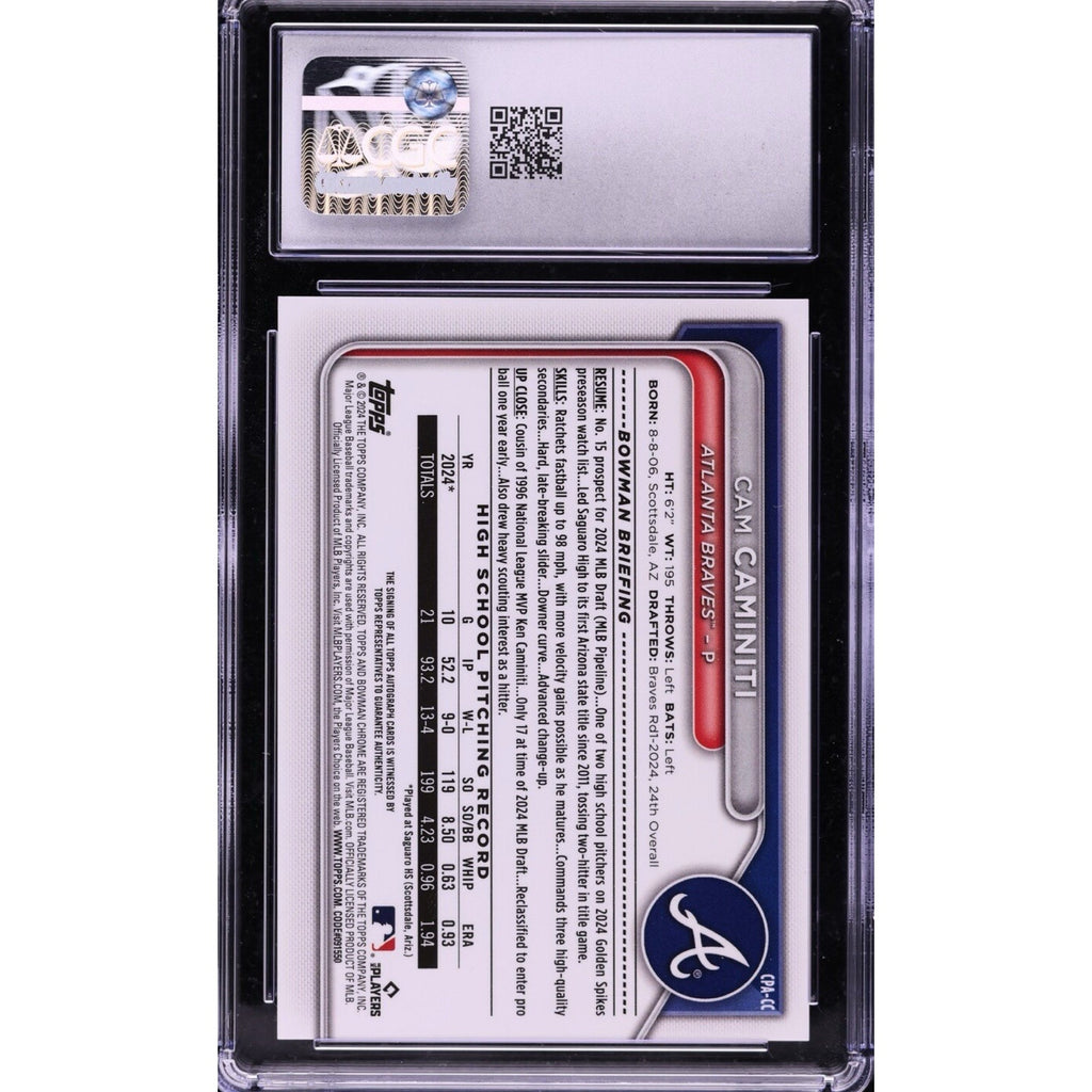 2024 Bowman Draft Chrome Auto Purple Refractor #CPA-CC Cam Caminiti /250 CGC 9