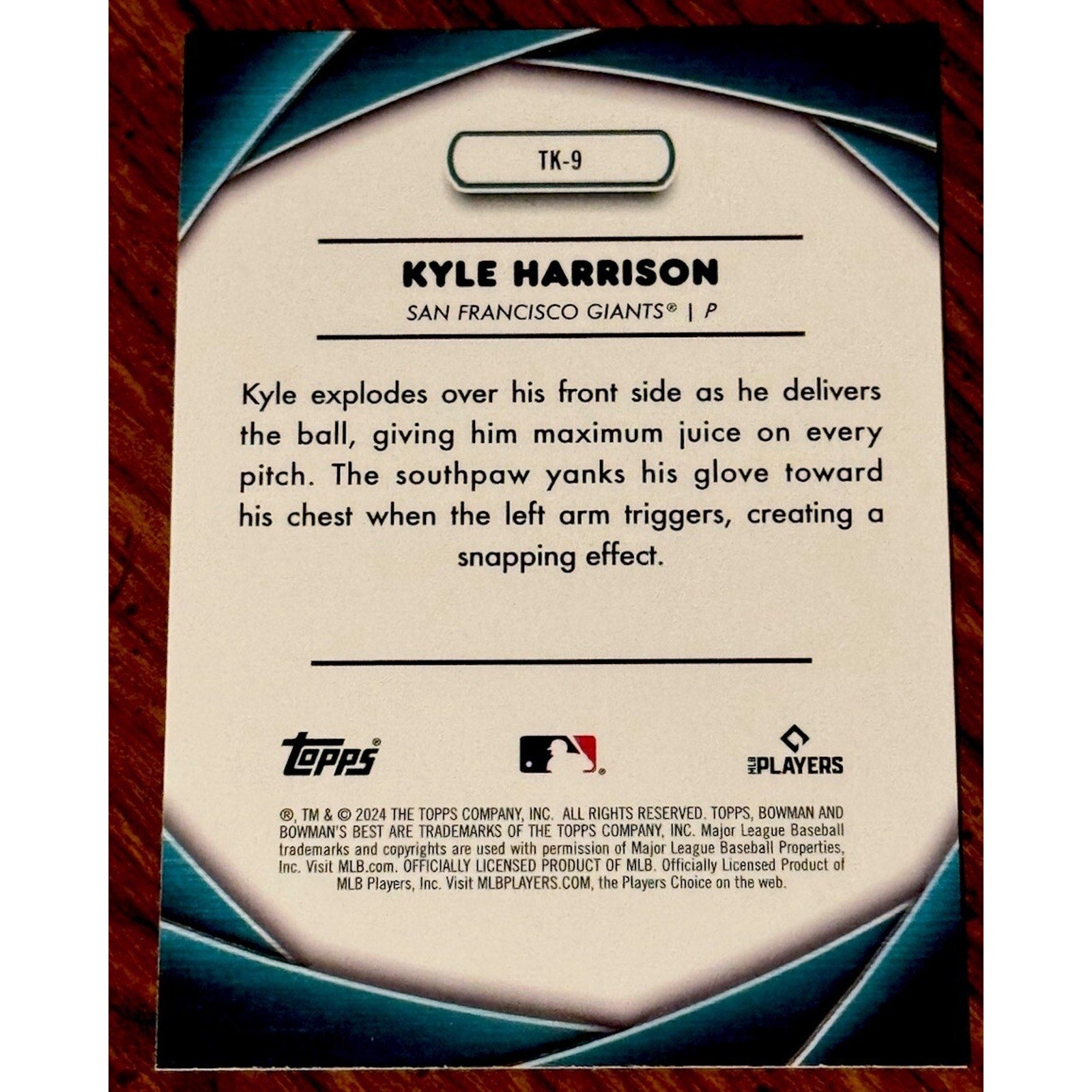 2024 Bowman's Best “Shots By The Kid” Kyle Harrison #TK-9 Giants Mint