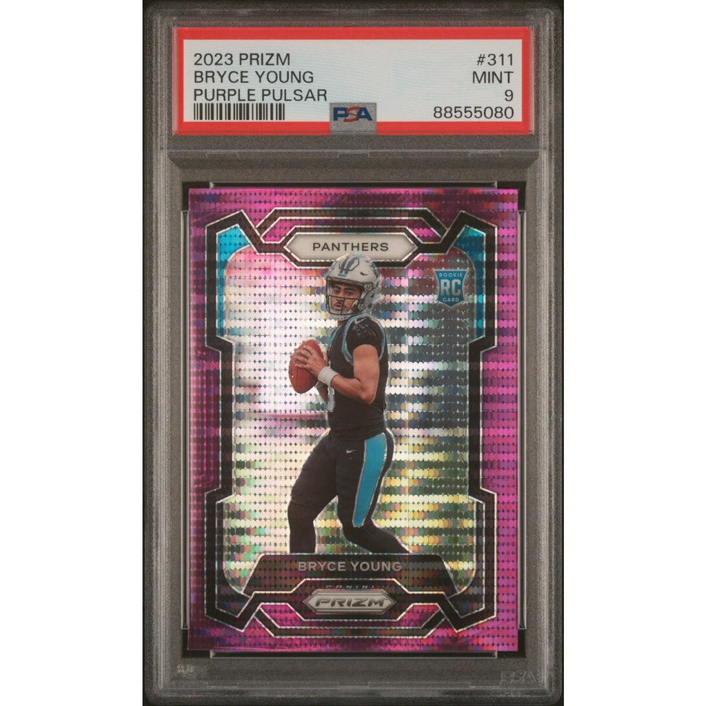 BRYCE YOUNG 2023 PANINI PRIZM #311 PURPLE PULSAR ROOKIE PSA MINT 9 - RC SSP!
