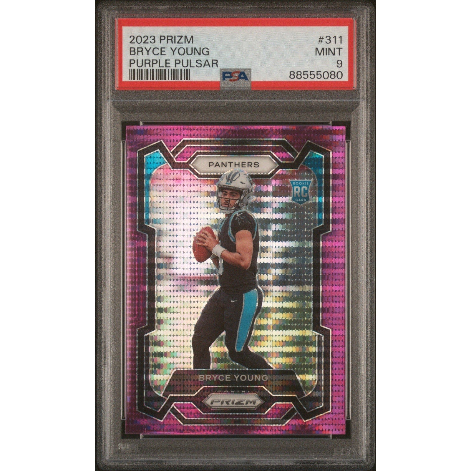 BRYCE YOUNG 2023 PANINI PRIZM #311 PURPLE PULSAR ROOKIE PSA MINT 9 - RC SSP!