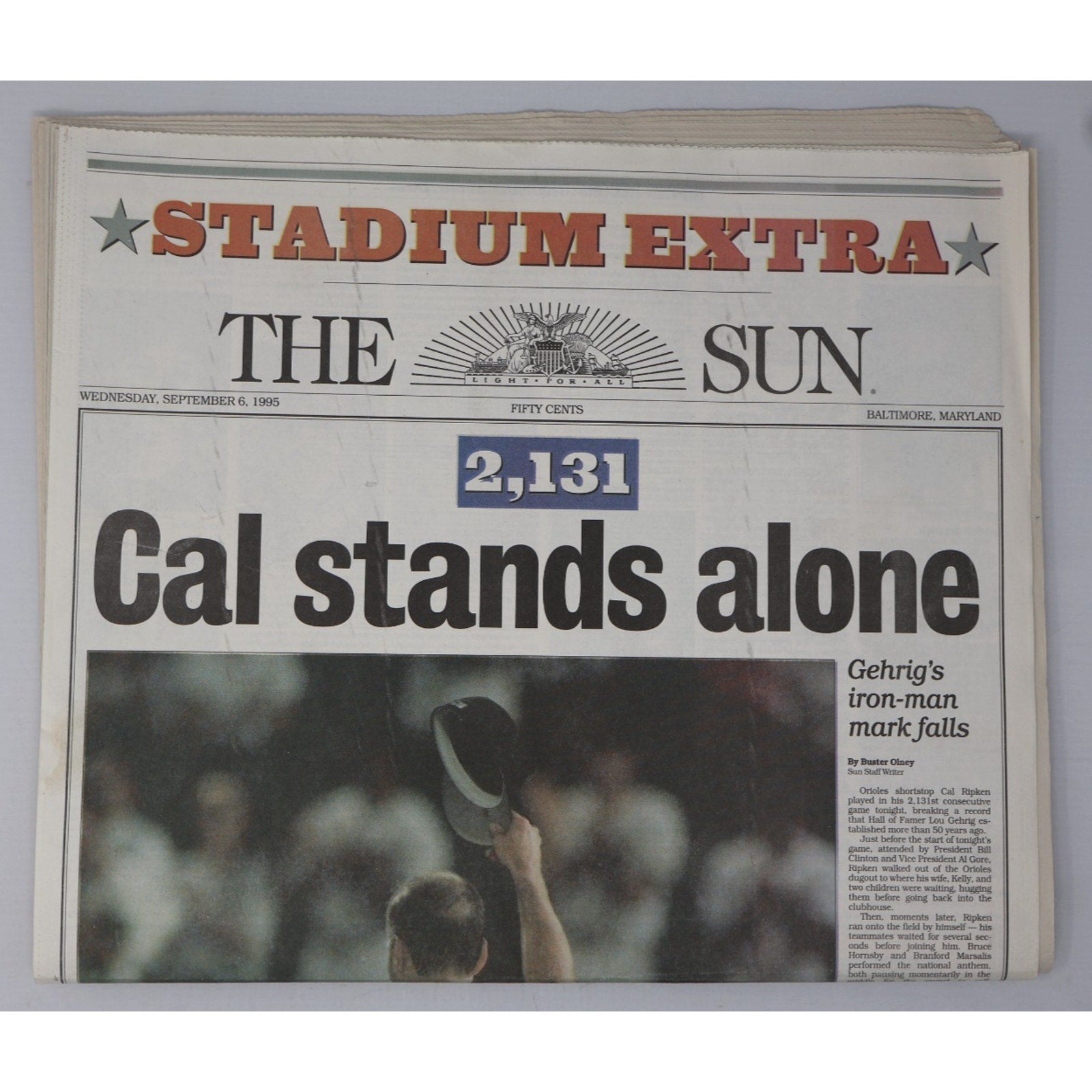 Cal Ripken Jr Breaks Streak Set Of 4 Different Baltimore Sun Full Newspapers