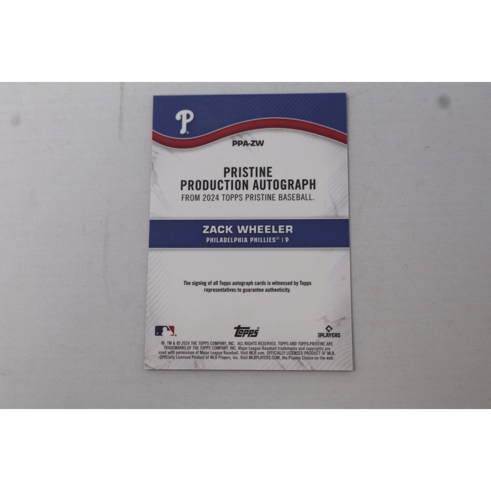 Zack Wheeler 2024 Topps Pristine Pristine Production Auto /99 #PPA-ZW
