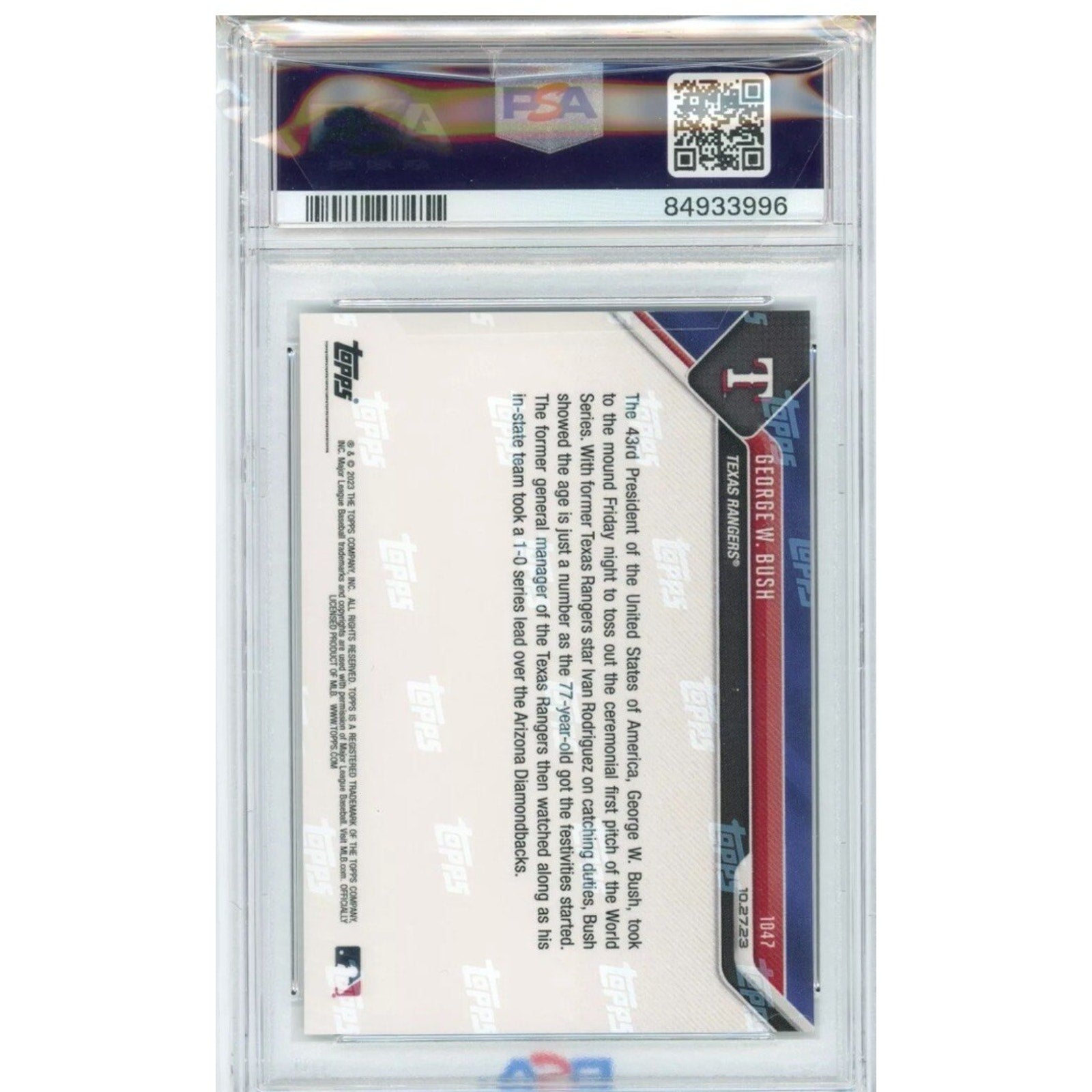 2023 Topps Now #1047 - George W. Bush Throws Out First Pitch World Series PSA 10