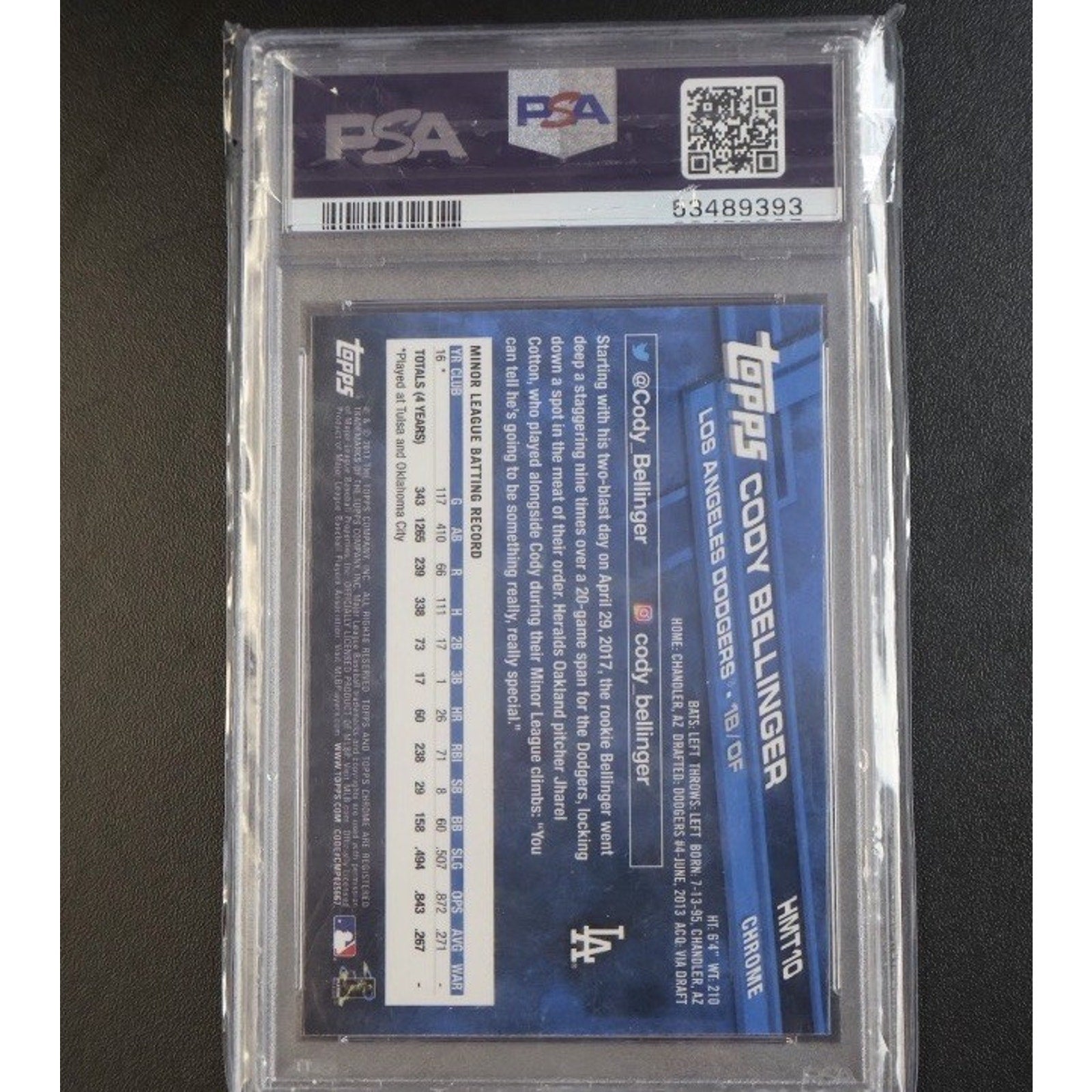 Cody Bellinger 2017 Topps Chrome RC 1 PSA 10 Gem Mint #HMT81 SP Dodgers Cubs 🔥