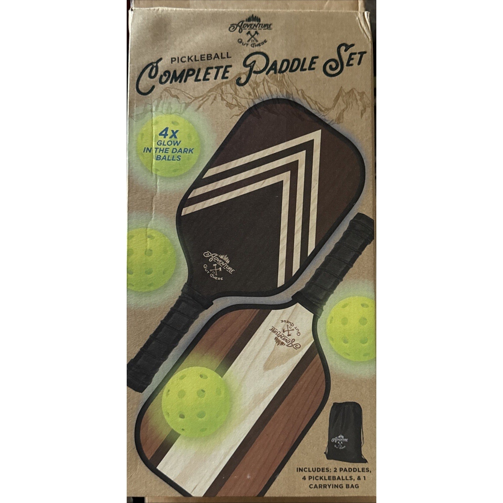 Pickle ball complete paddle set adventure 2 paddles 4 Ball for glow in the Dark