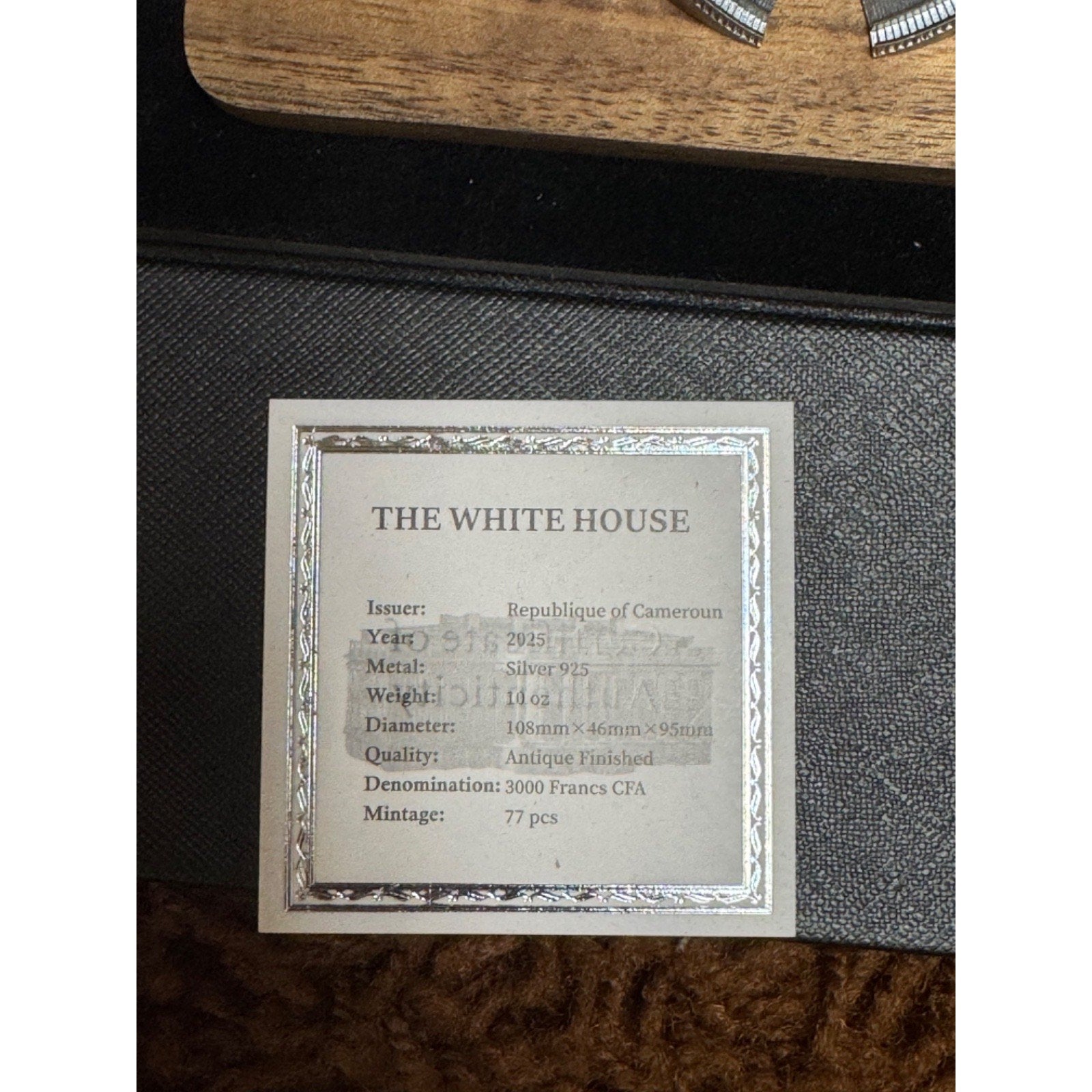 THE WHITE HOUSE 3D 10 Oz Silver Coin 3000 Francs Cameroon 2025