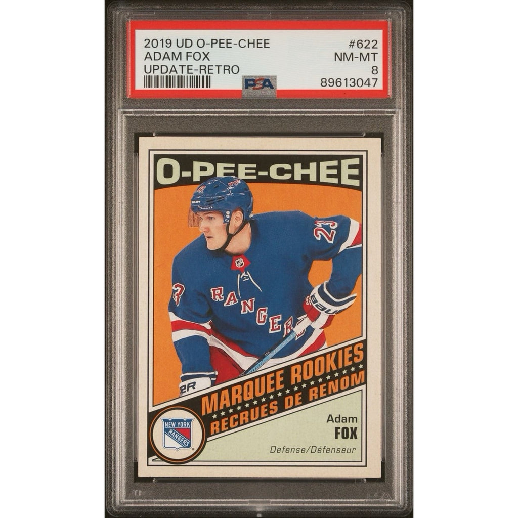 2019 O-Pee-Chee Adam Fox Marquee Rookies Retro rookie card #622 PSA New York Rangers hockey card front view