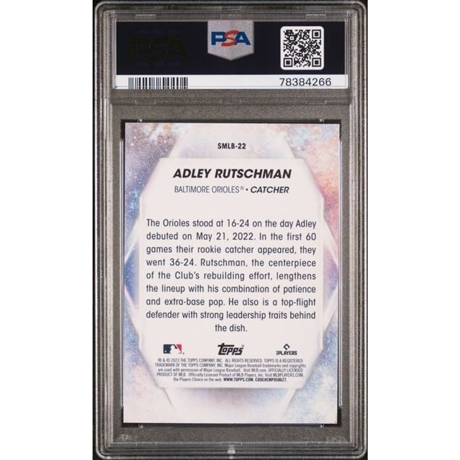 Back view of Adley Rutschman 2023 Topps Stars of MLB #SMLB-22 PSA 10 card