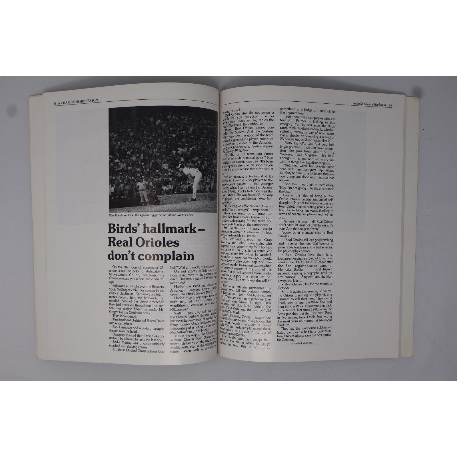 Inside pages from “A Championship Season” featuring Baltimore Orioles 1983 season content