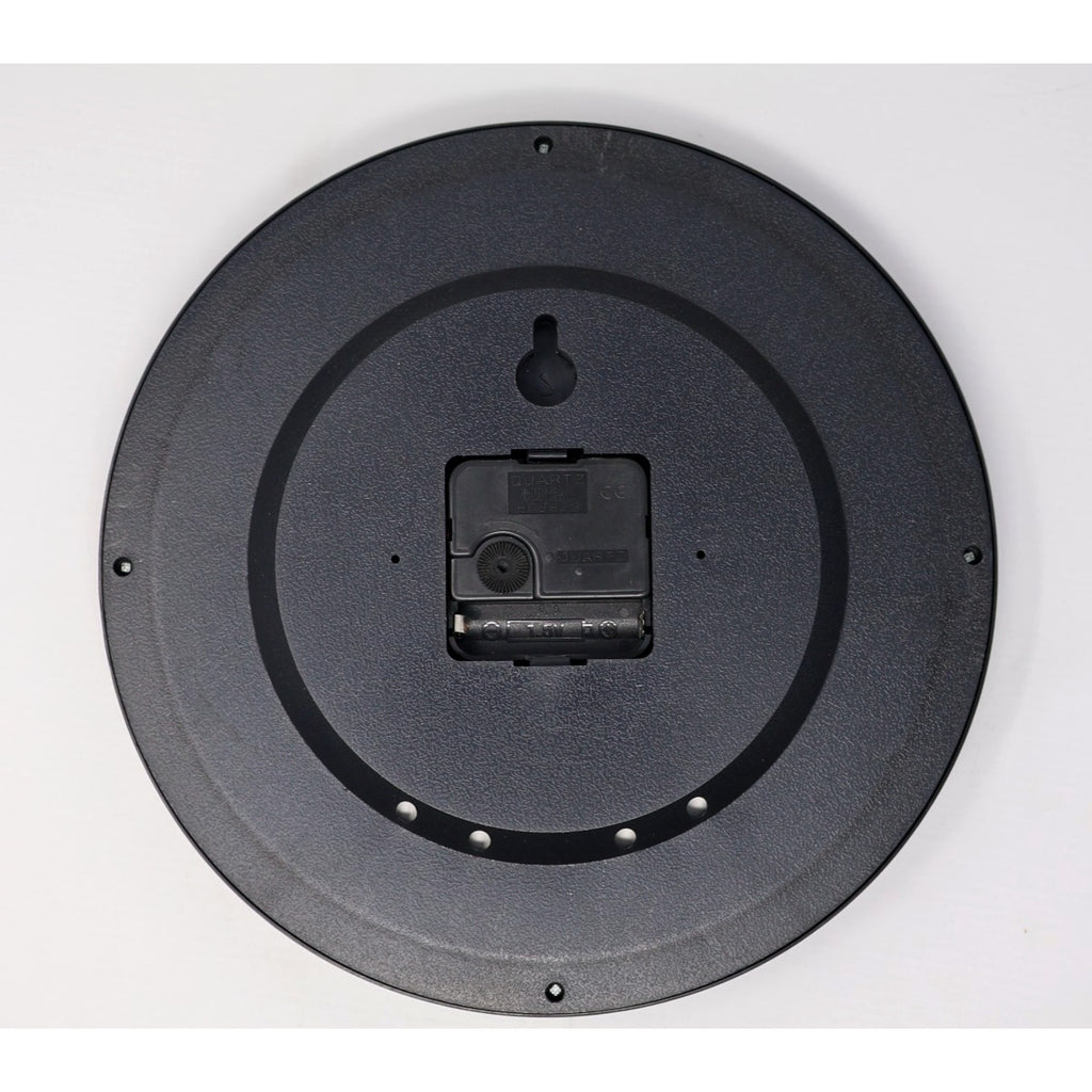 Backside of Aberdeen IronBirds wall clock showing battery compartment and hanging mount