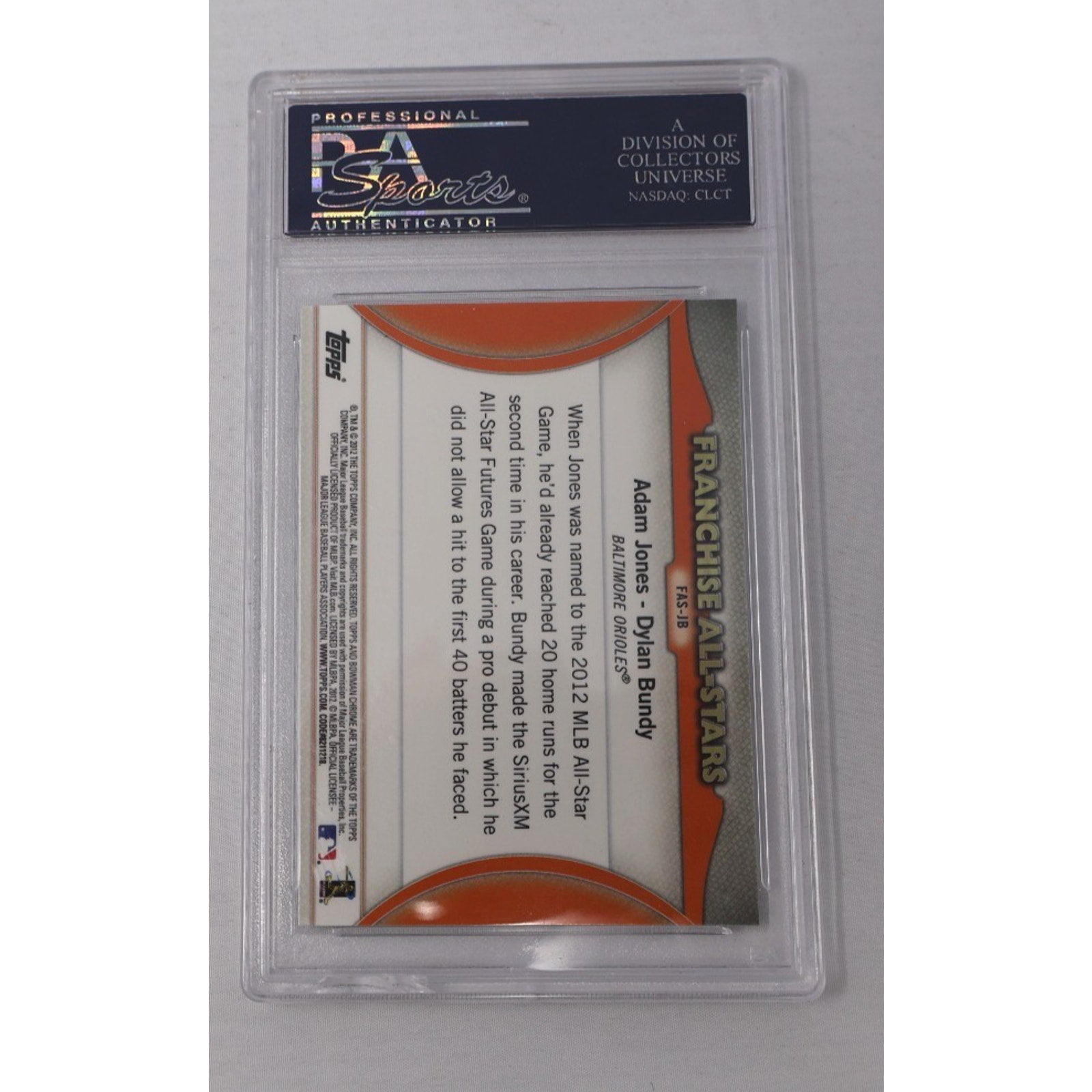 Back view of 2012 Bowman Chrome Franchise All-Stars Adam Jones Dylan Bundy PSA 10 trading card