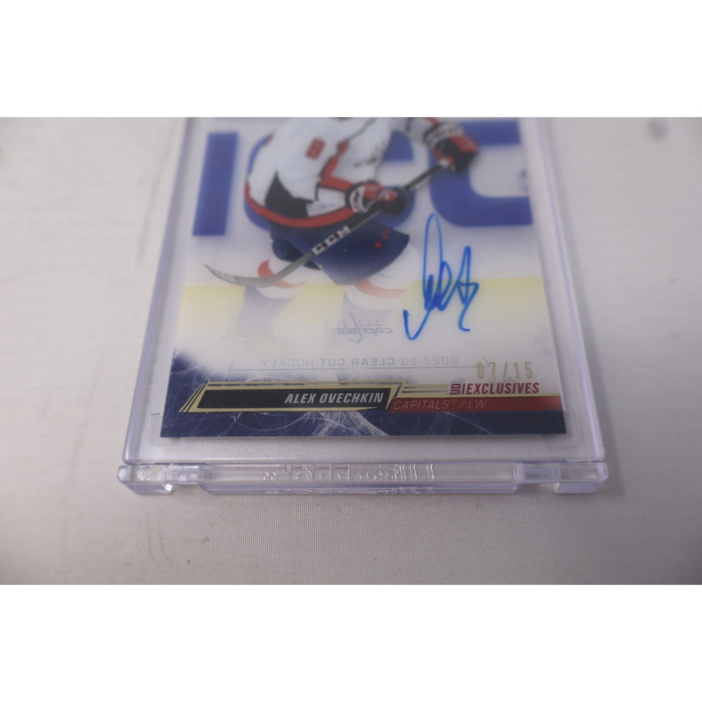 Close-up detail of Ovechkin autograph and lower card numbering area