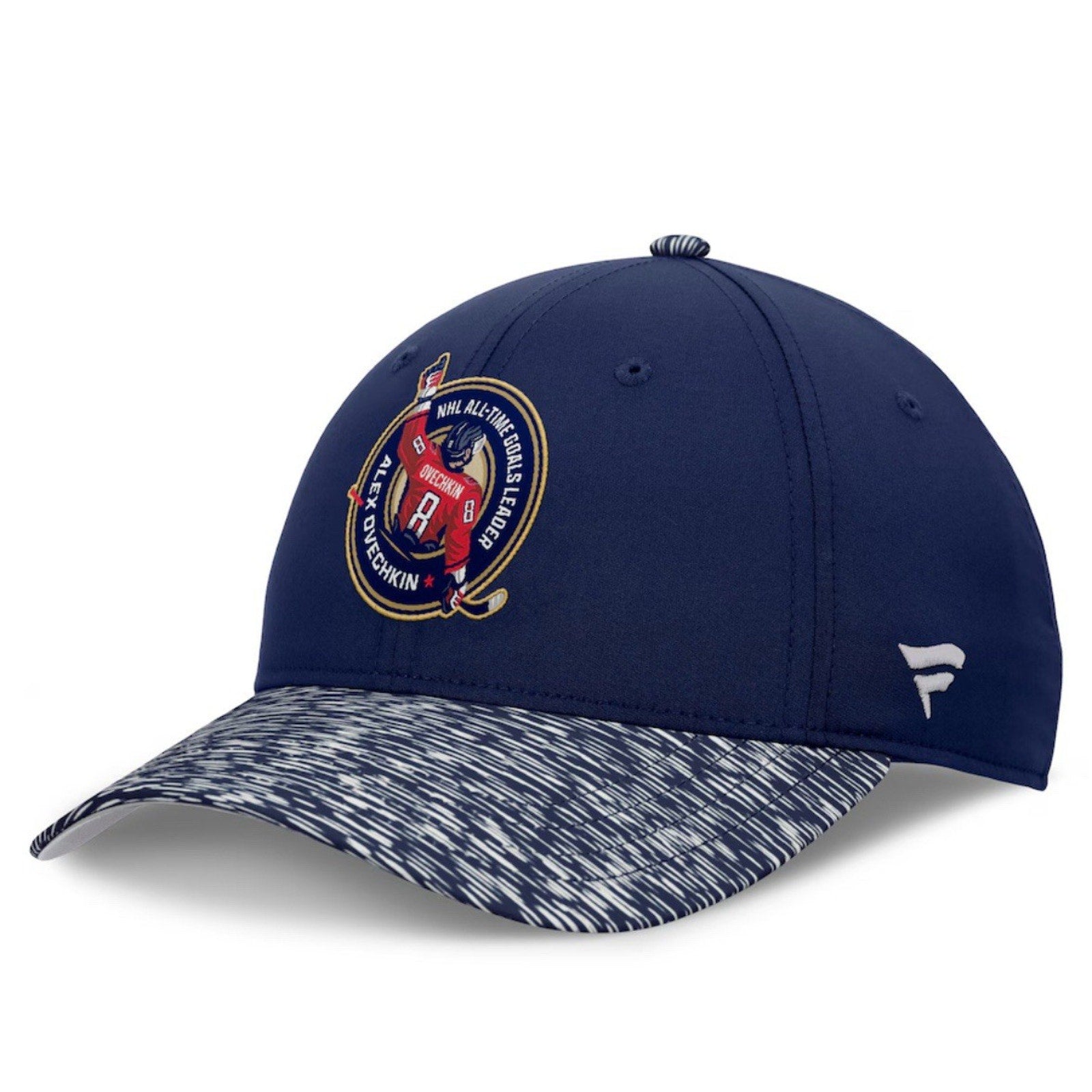 Side profile of Alex Ovechkin All-Time Leading Goal Scorer locker room hat