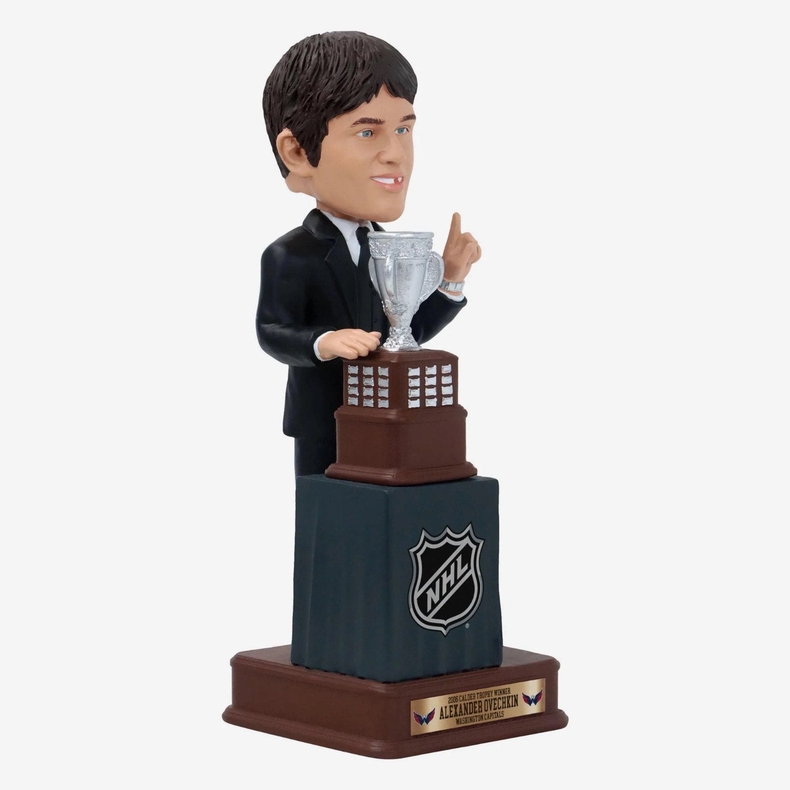 Side angle view of Alex Ovechkin Calder Trophy bobblehead collectible