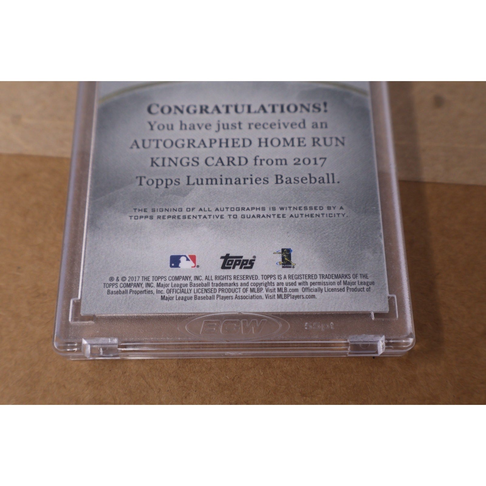 Rear view of Anthony Rizzo Topps Luminaries auto card numbered 2/5 with Topps authentication