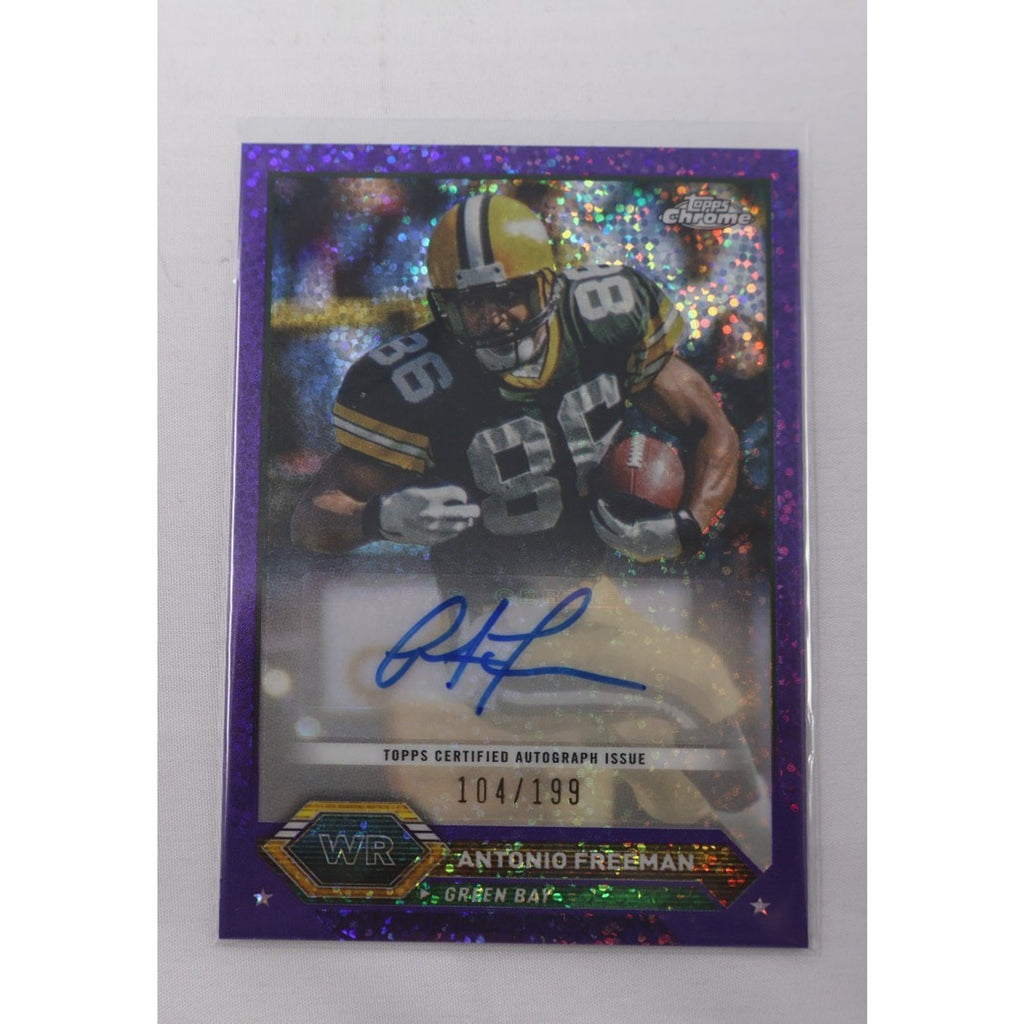 2024 Topps Chrome Composite Antonio Freeman Purple Speckle autograph card numbered to 199 featuring Green Bay Packers legend