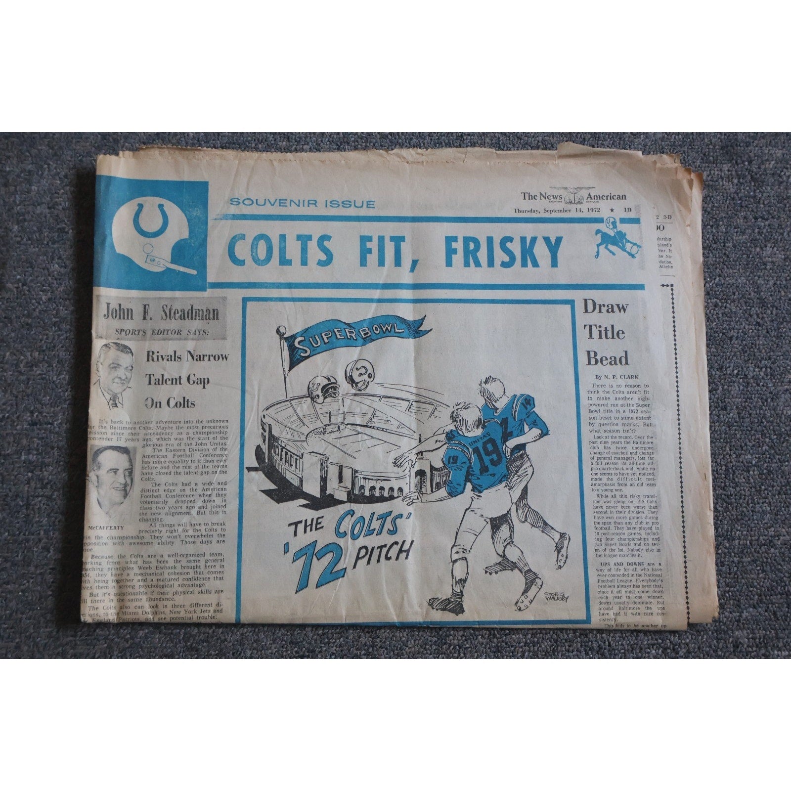 1972 Baltimore Colts souvenir issue newspaper section from The News American featuring vintage NFL coverage