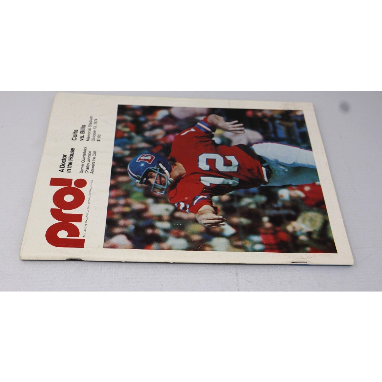 Front angled view of Baltimore Colts vs Buffalo Bills Pro program from October 13 1974 NFL game