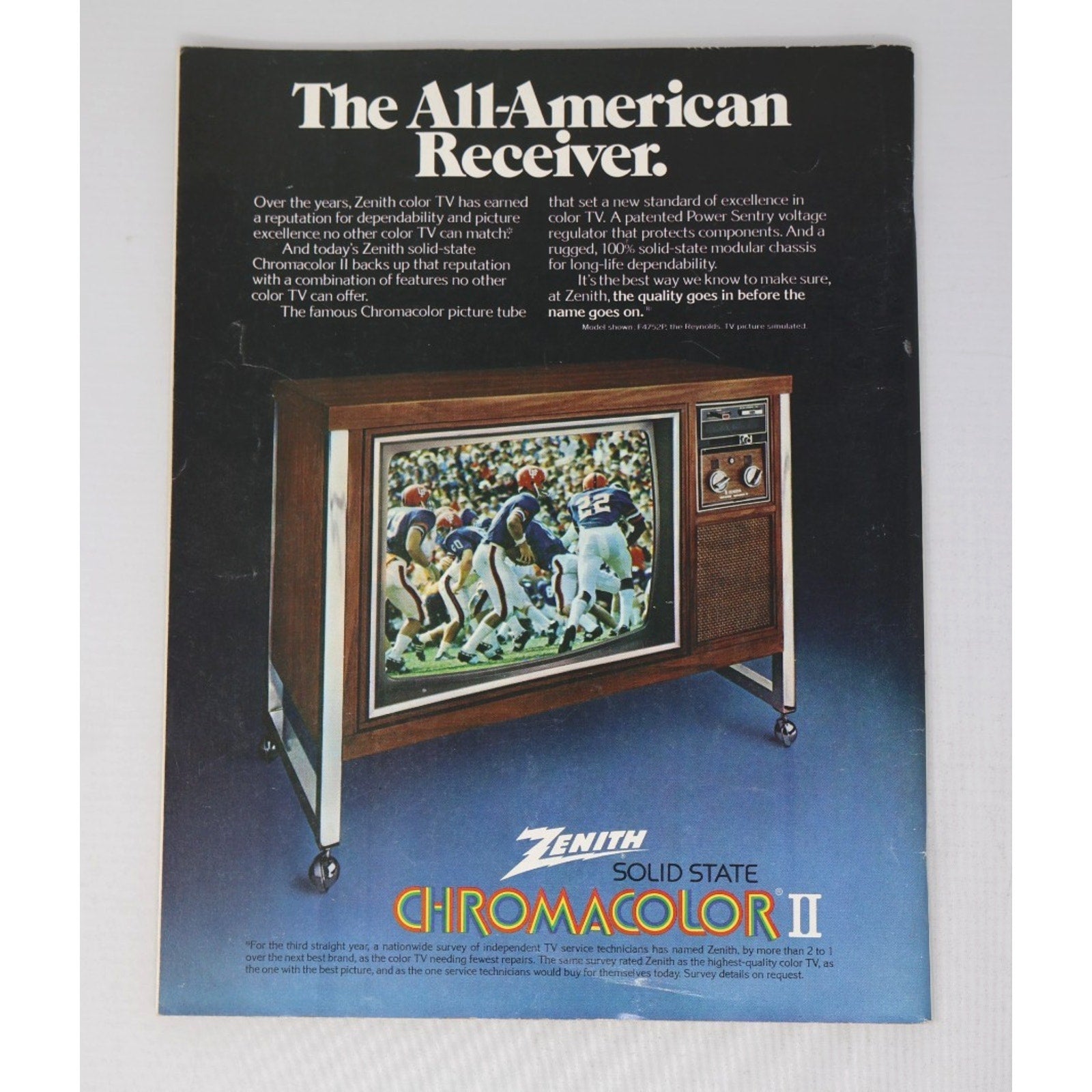 Rear advertisement page from 1974 Pro football program featuring classic NFL era graphics