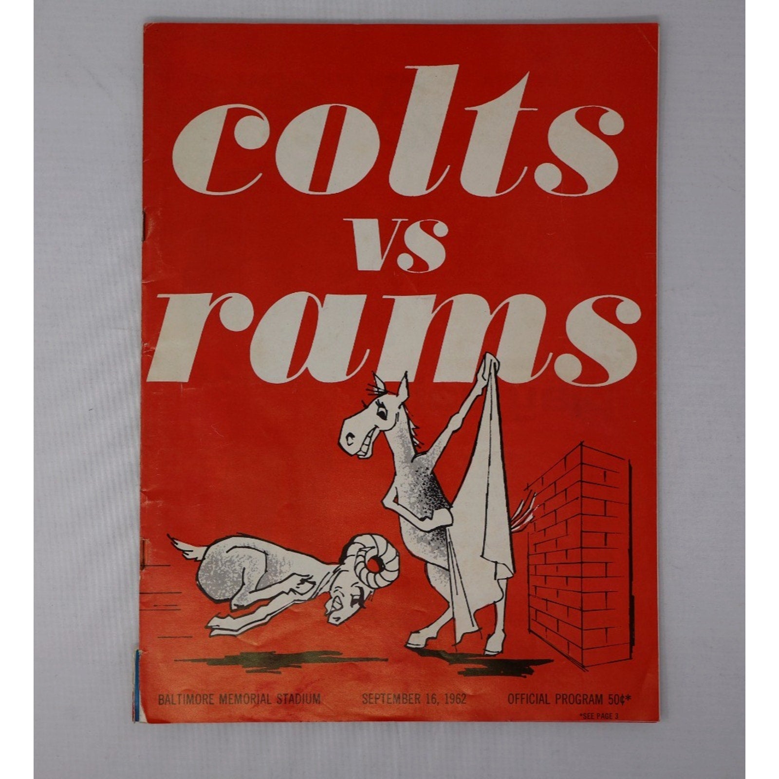 Front cover of 1962 Baltimore Colts vs Los Angeles Rams official NFL game day program