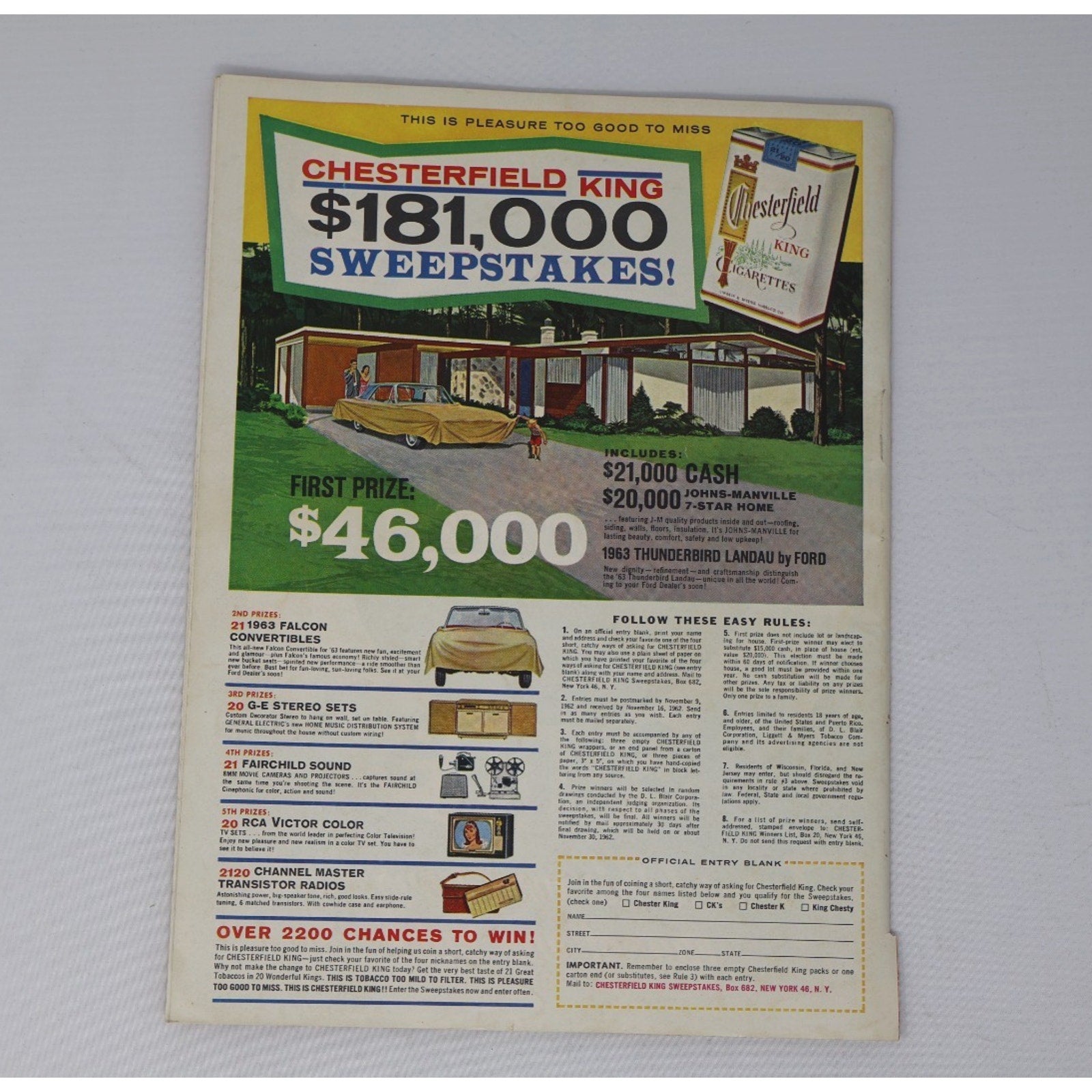 Inside advertisement page from vintage 1962 Colts vs Rams football program