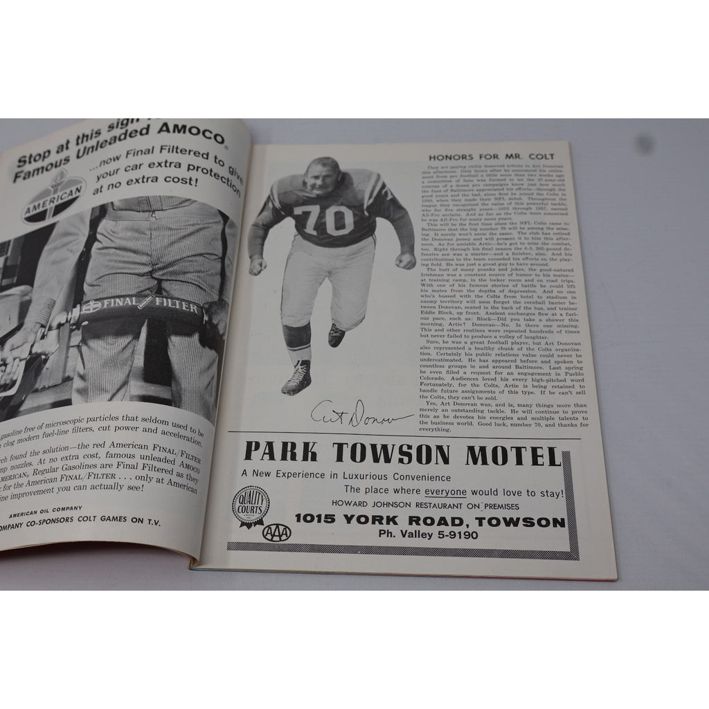 Interior player feature page from Baltimore Colts versus Los Angeles Rams program