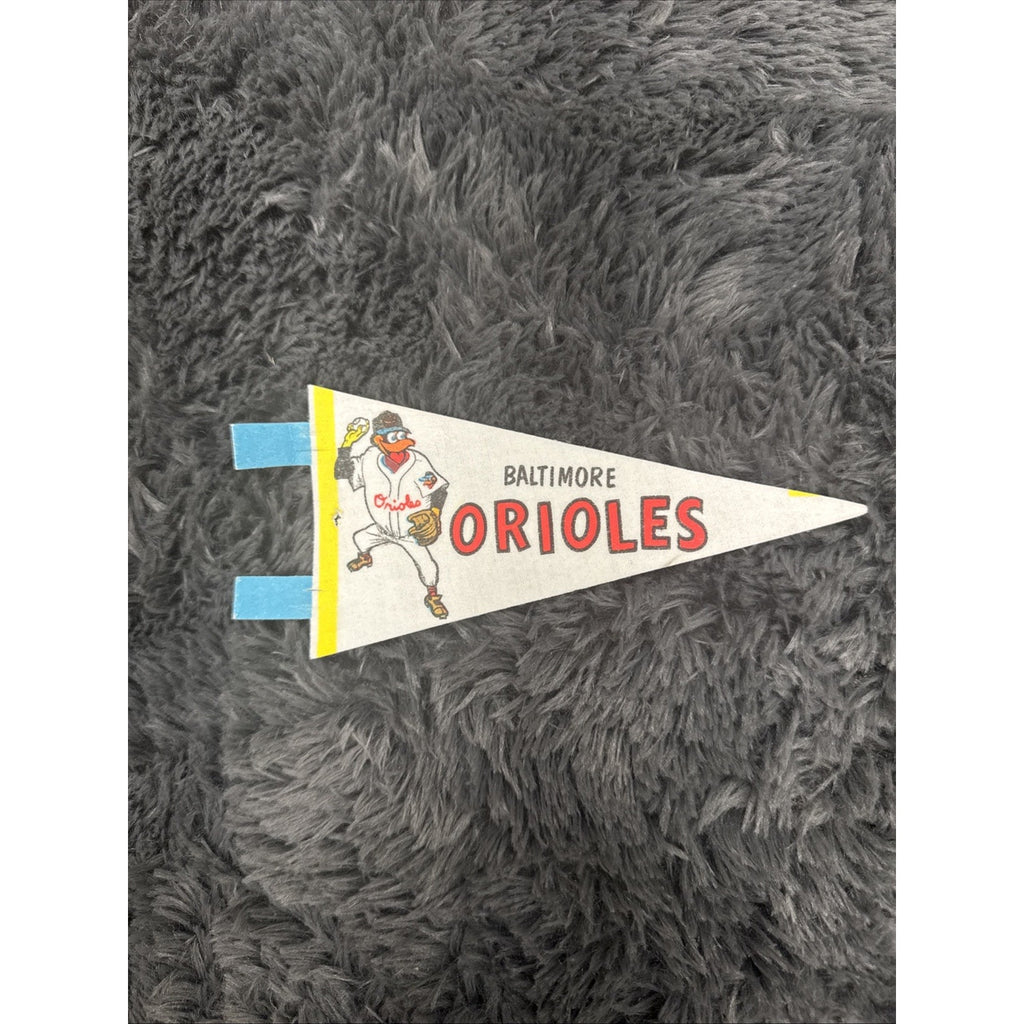 Vintage 1960s Baltimore Orioles “The Front Page Bird” mini pennant flag by Jim Hartzell front view