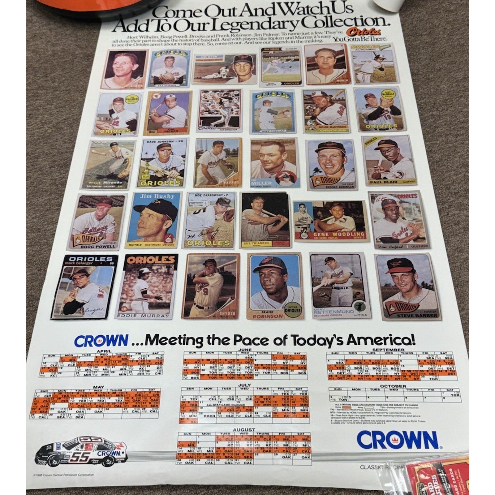 1988 Baltimore Orioles You Gotta Be There baseball card poster calendar by Crown
