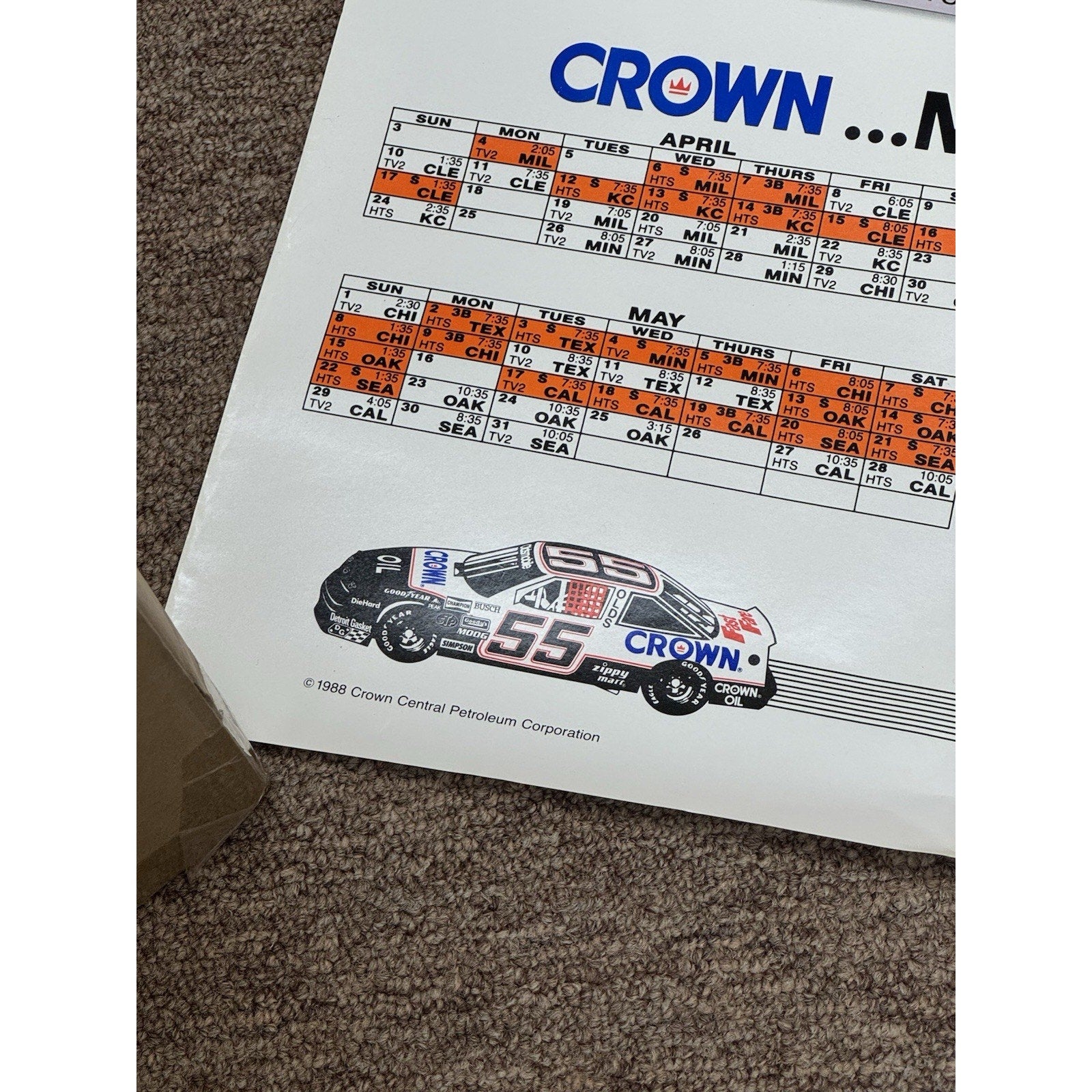 Close-up of lower section of Orioles 1988 Crown calendar poster with advertising detail