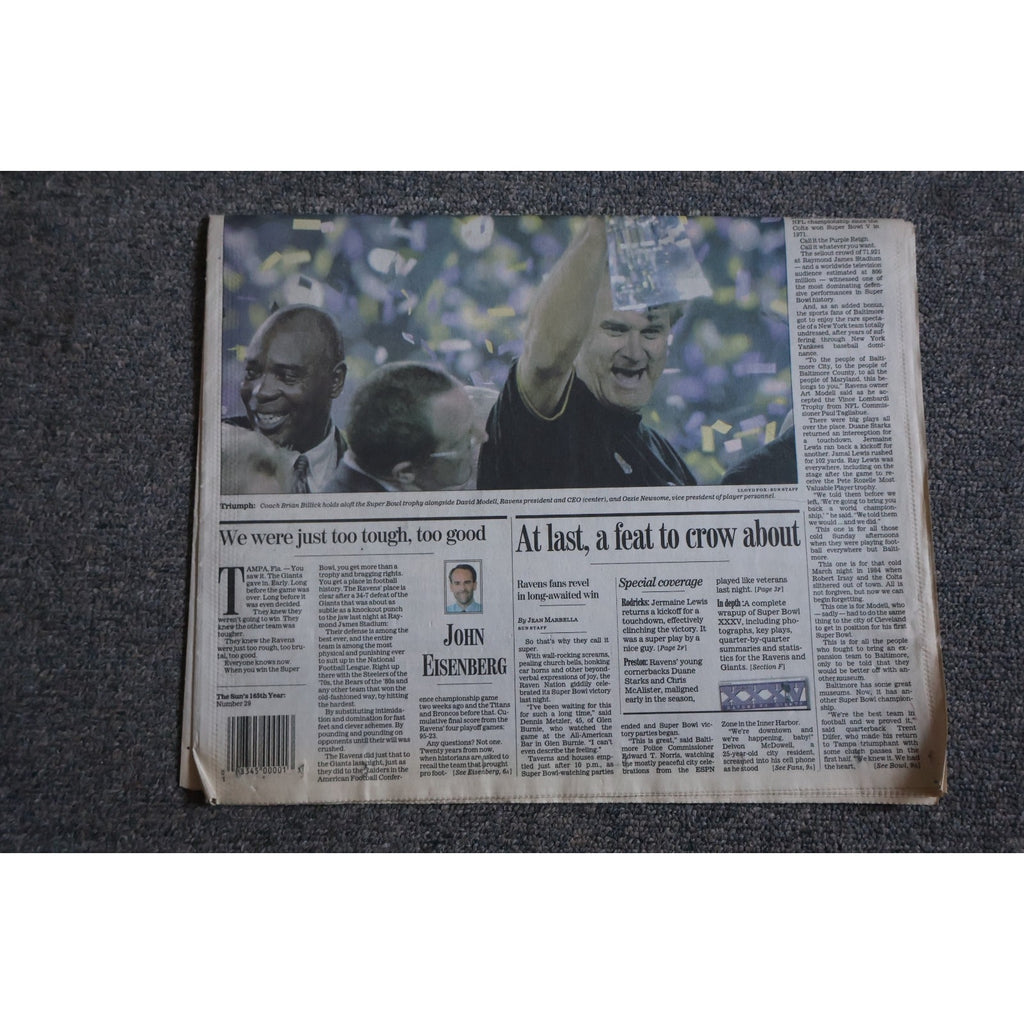 Sports section coverage of Baltimore Ravens Super Bowl victory from The Baltimore Sun newspaper collectible
