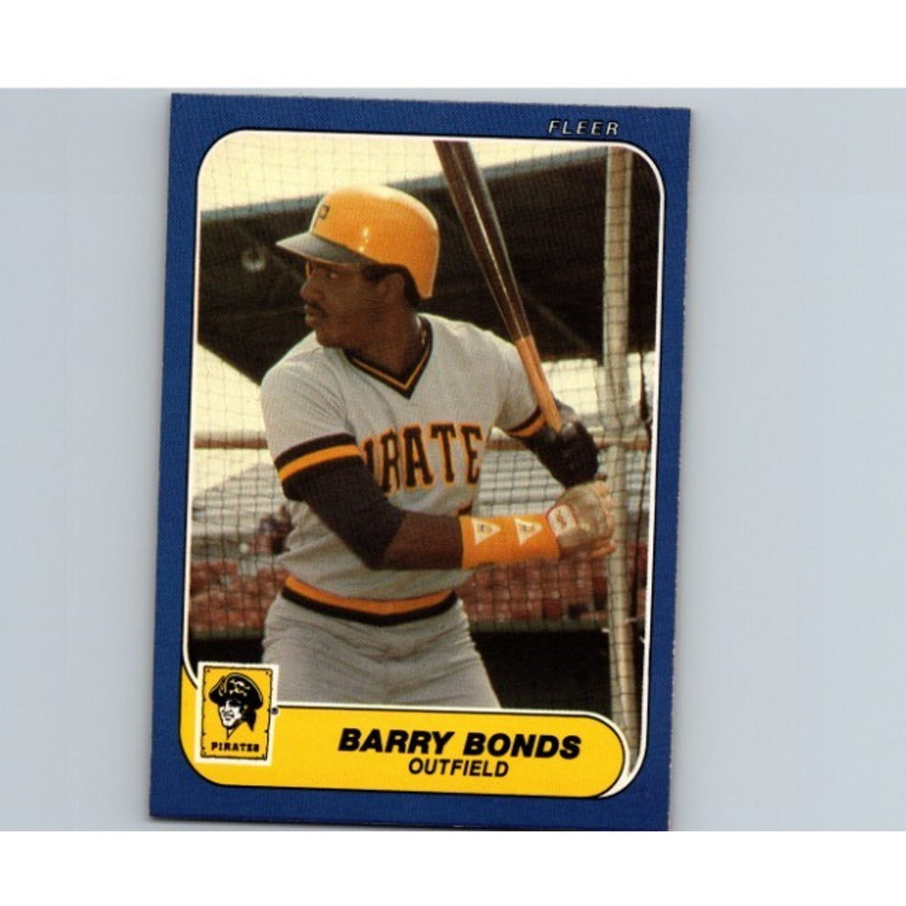 1986 Fleer Update Barry Bonds rookie card #U-14 featuring Pittsburgh Pirates outfielder in batting stance