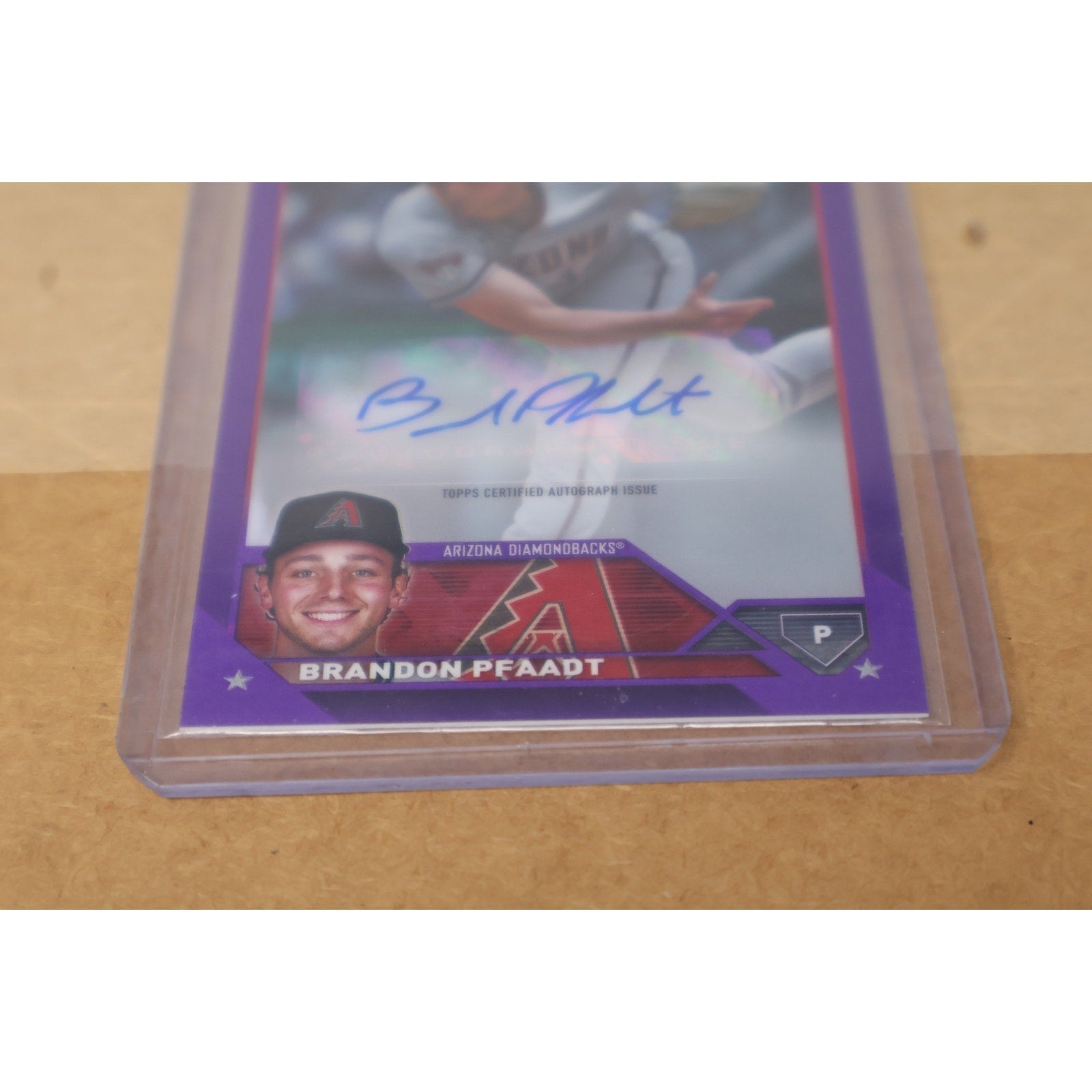 Additional front view of 2023 Topps Chrome Brandon Pfaadt RC autograph card in protective holder