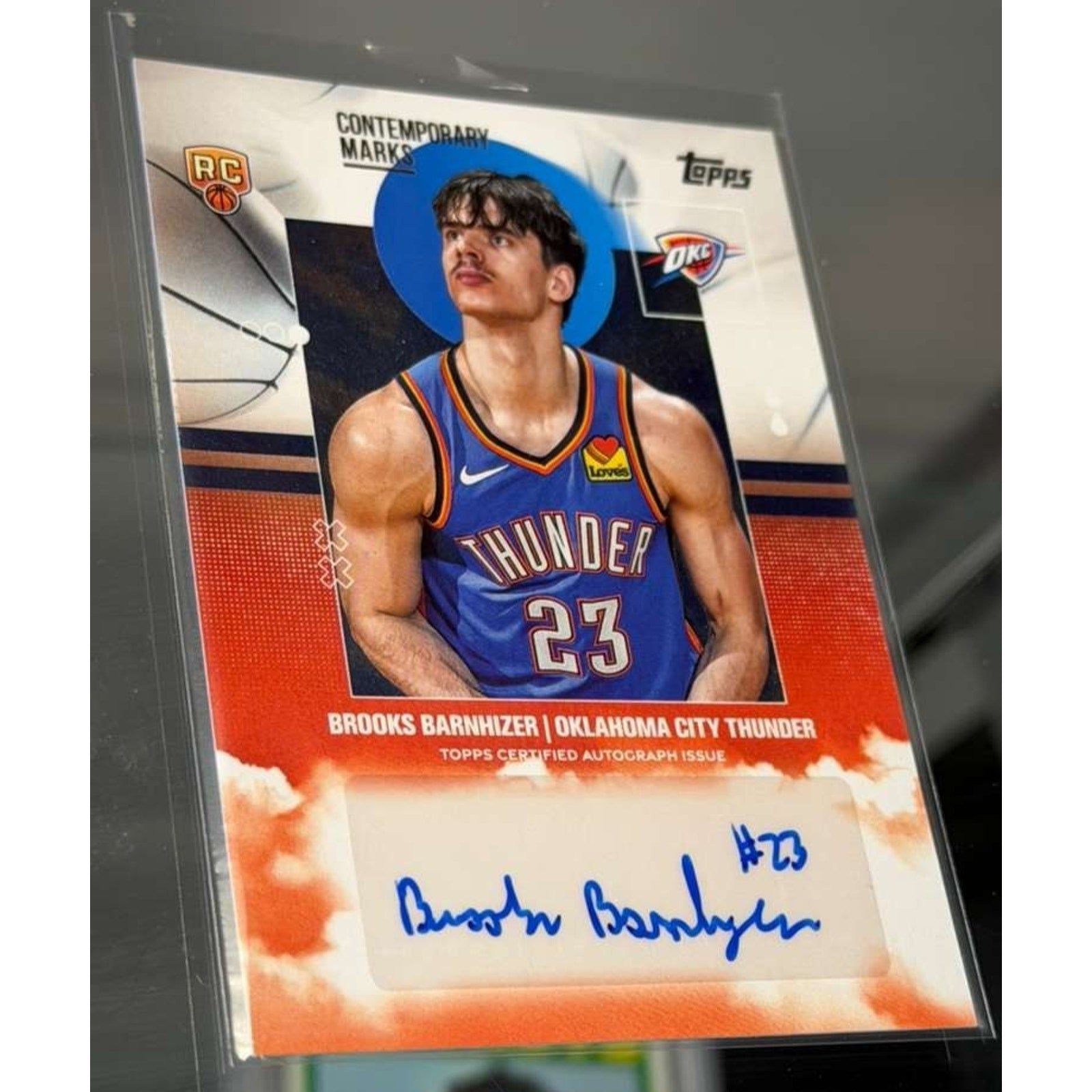 2025 Topps Brooks Barnhizer Rookie Autograph Card CM-BB Oklahoma City Thunder basketball card front featuring on-card autograph